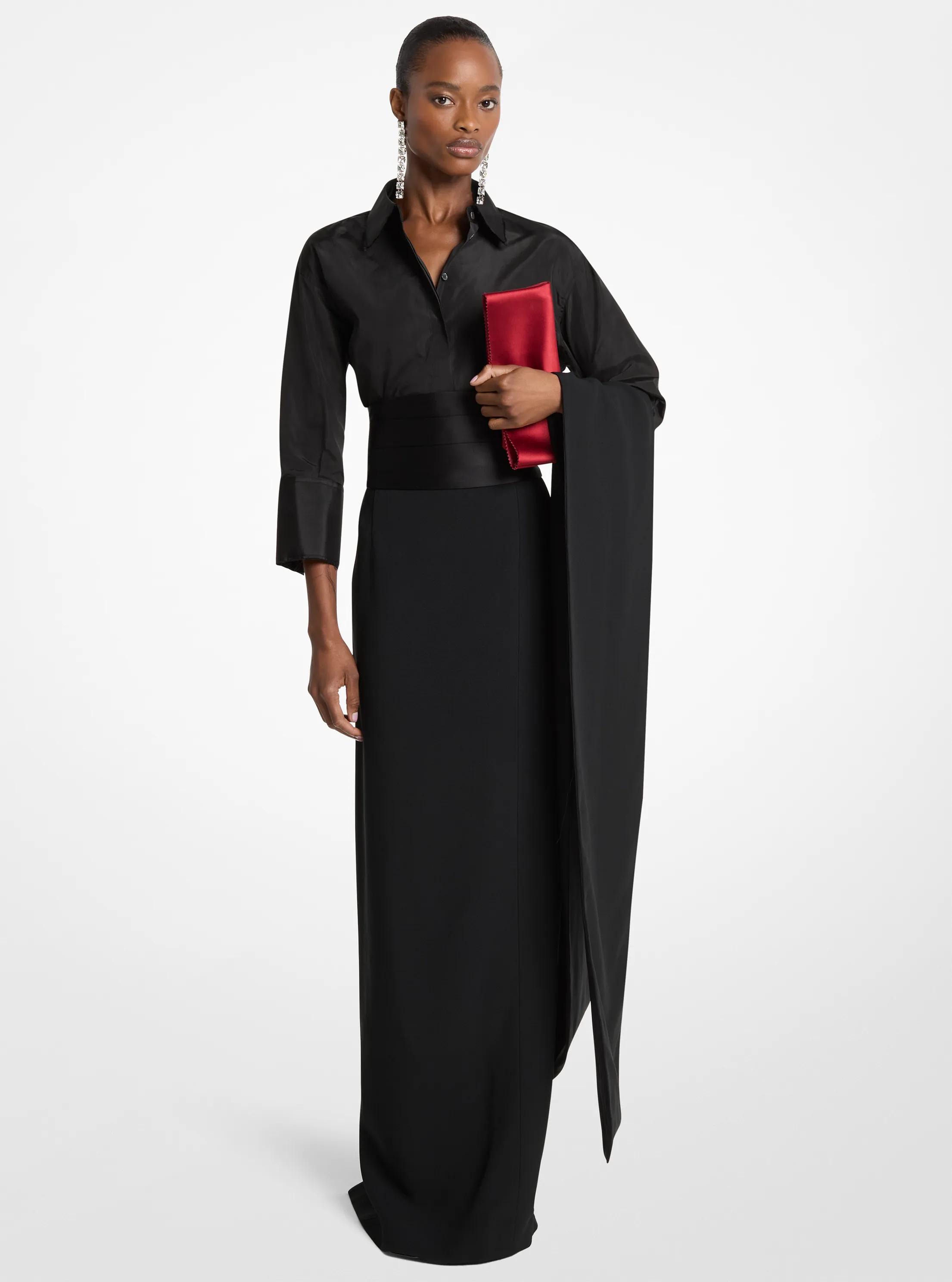 Falda l&aacute;piz estilo esmoquin de crep&eacute; sabl&eacute; doble con cola in NEGRO | Michael Kors