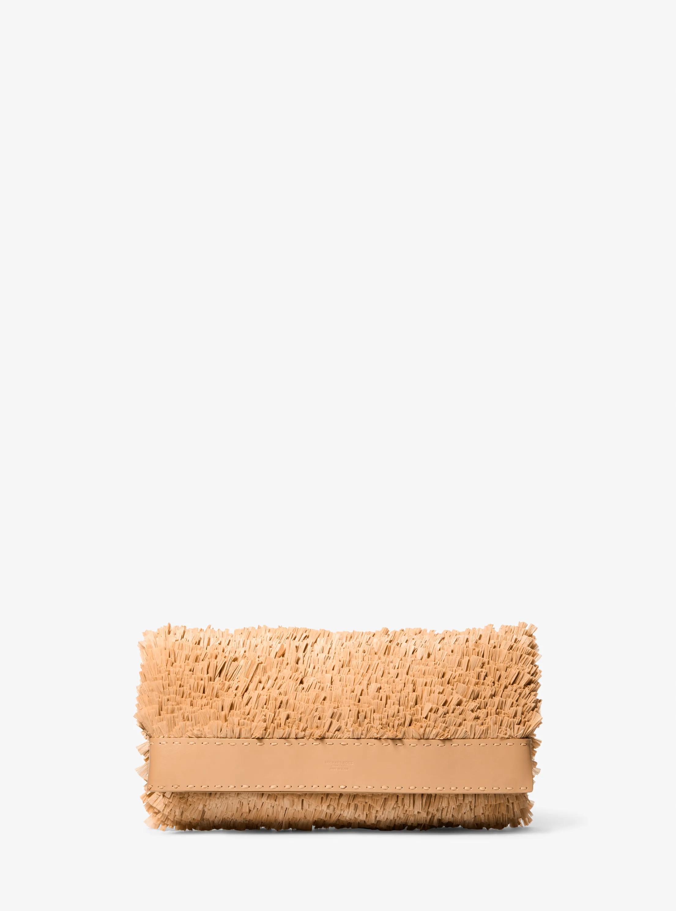 Sorrento Hand-Stitched Fringe and Leather Foldover Clutch in NATURAL/PEANUT | Michael Kors