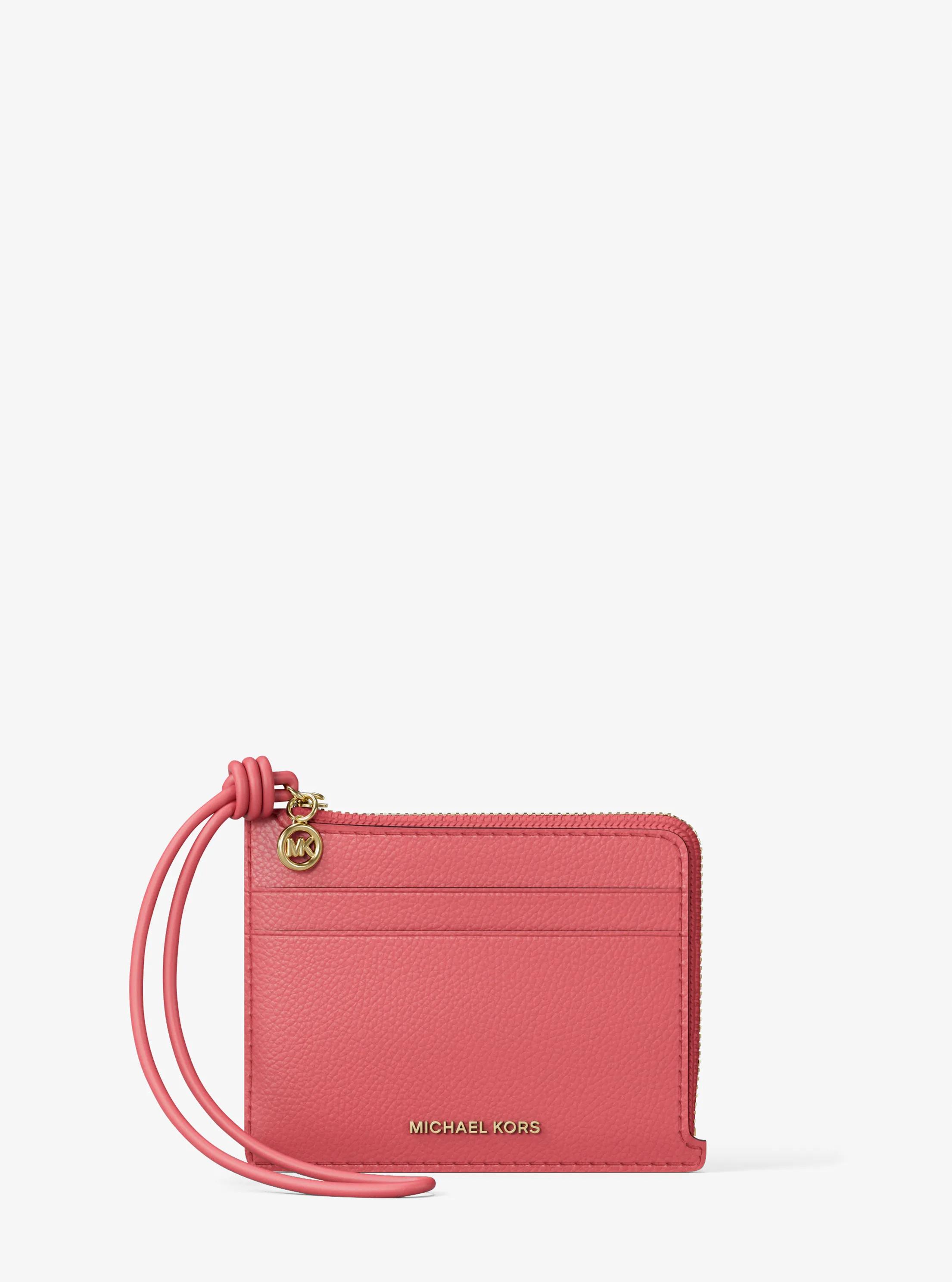 Michael Kors Jet Set Small Pebbled Leather Card Case Wristlet In Pink
