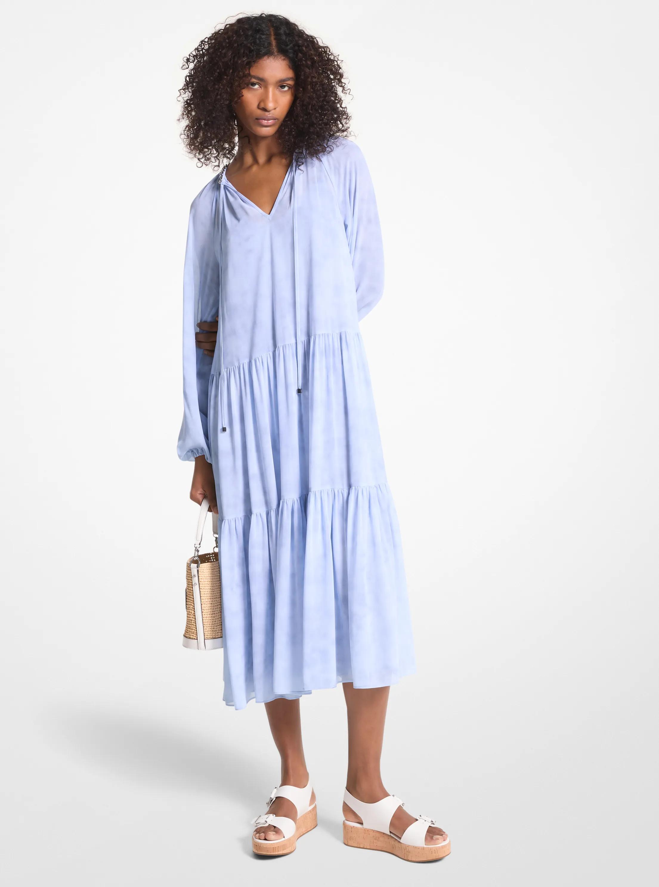 Embellished Printed Georgette Dress in CHAMBRAY | Michael Kors