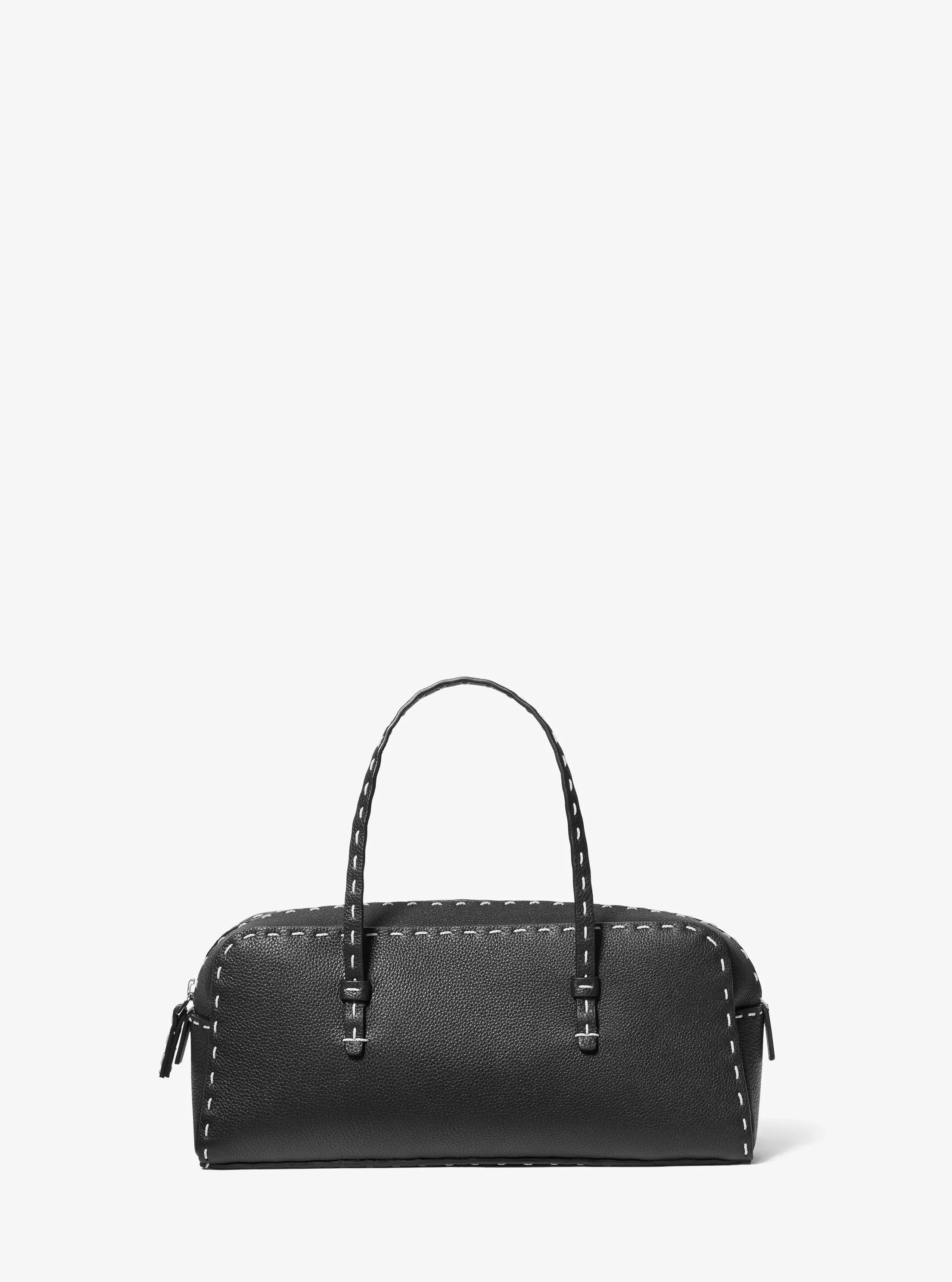 Roberta Hand-Stitched Pebbled Leather Satchel in BLACK | Michael Kors