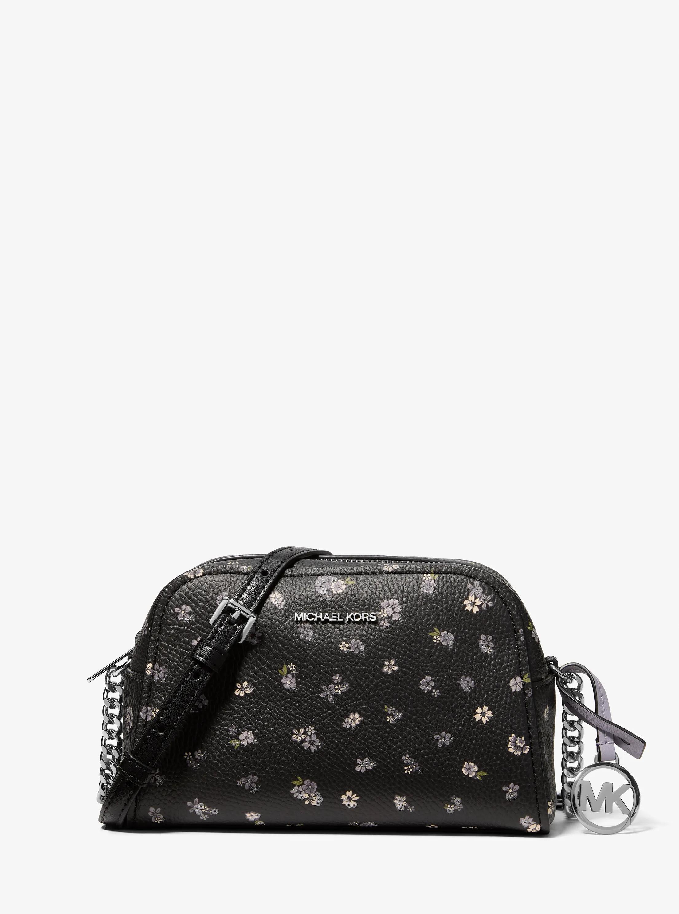 Ashton Extra-Small Floral Printed Camera Crossbody Bag in BLACK | Michael Kors
