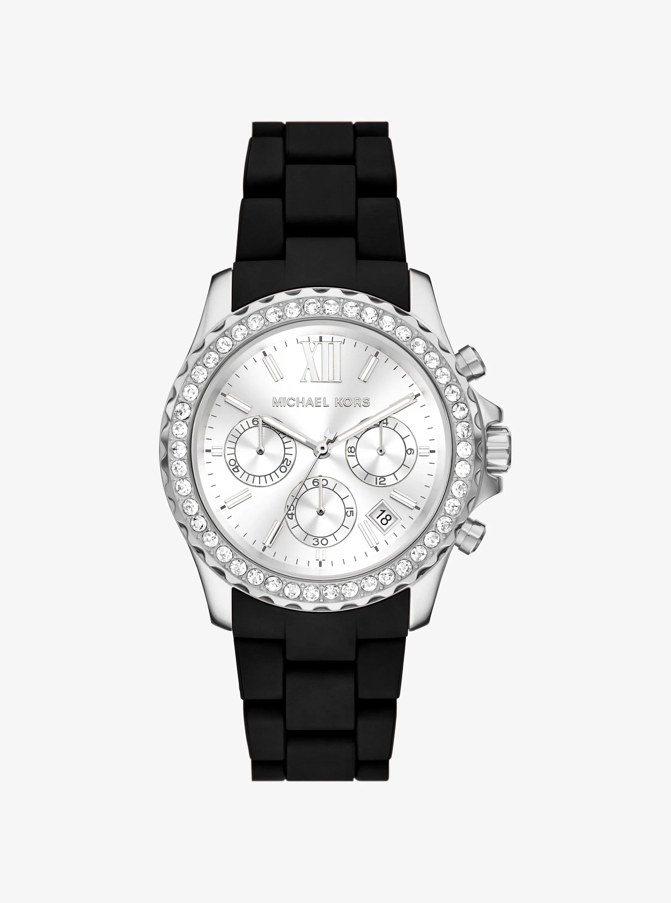 Oversized Everest Pav&eacute; Silver-Tone Watch in BLACK | Michael Kors