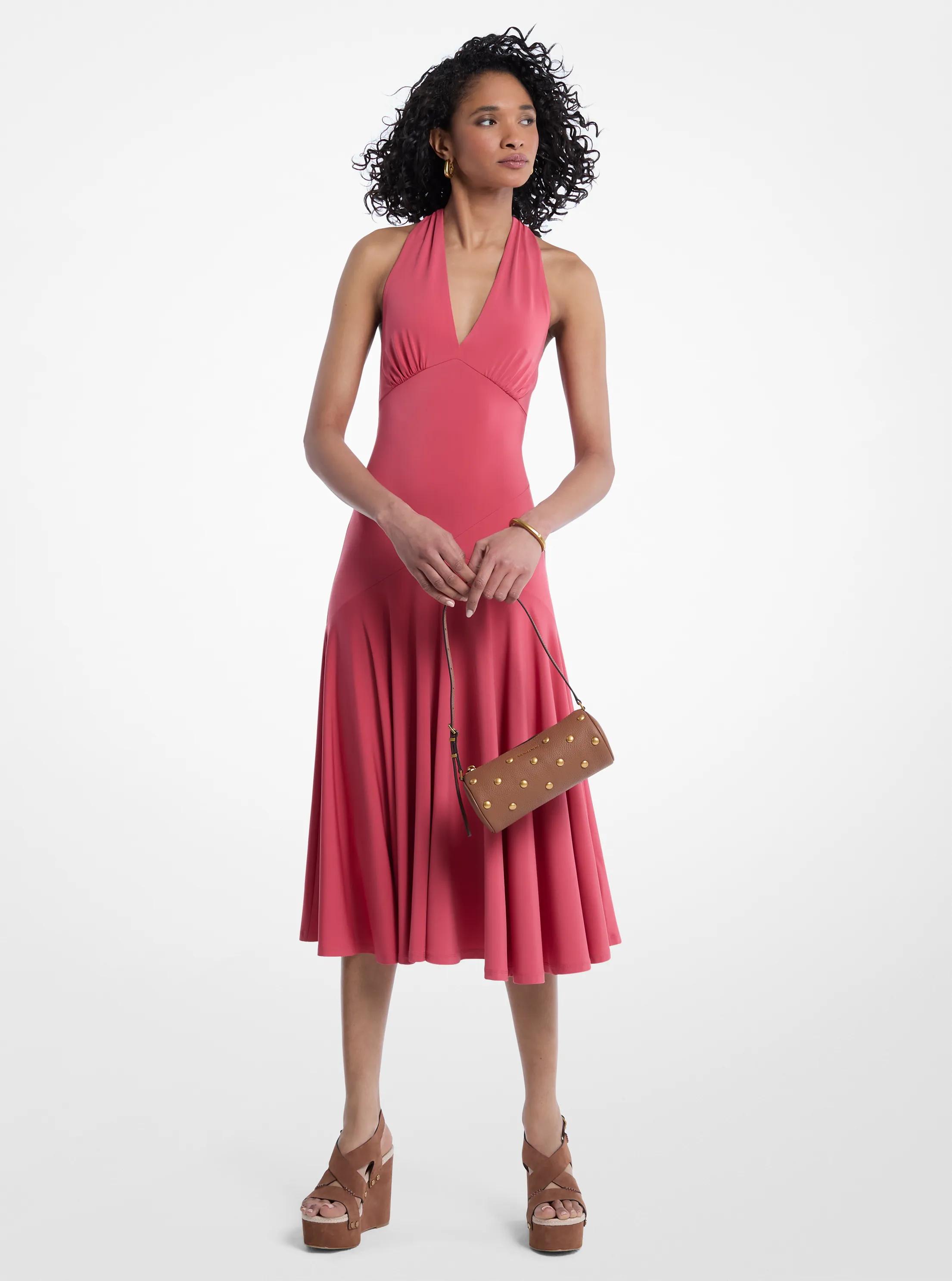 MK Robe mi-longue dos nu en jersey mat extensible - Rose - Michael Kors