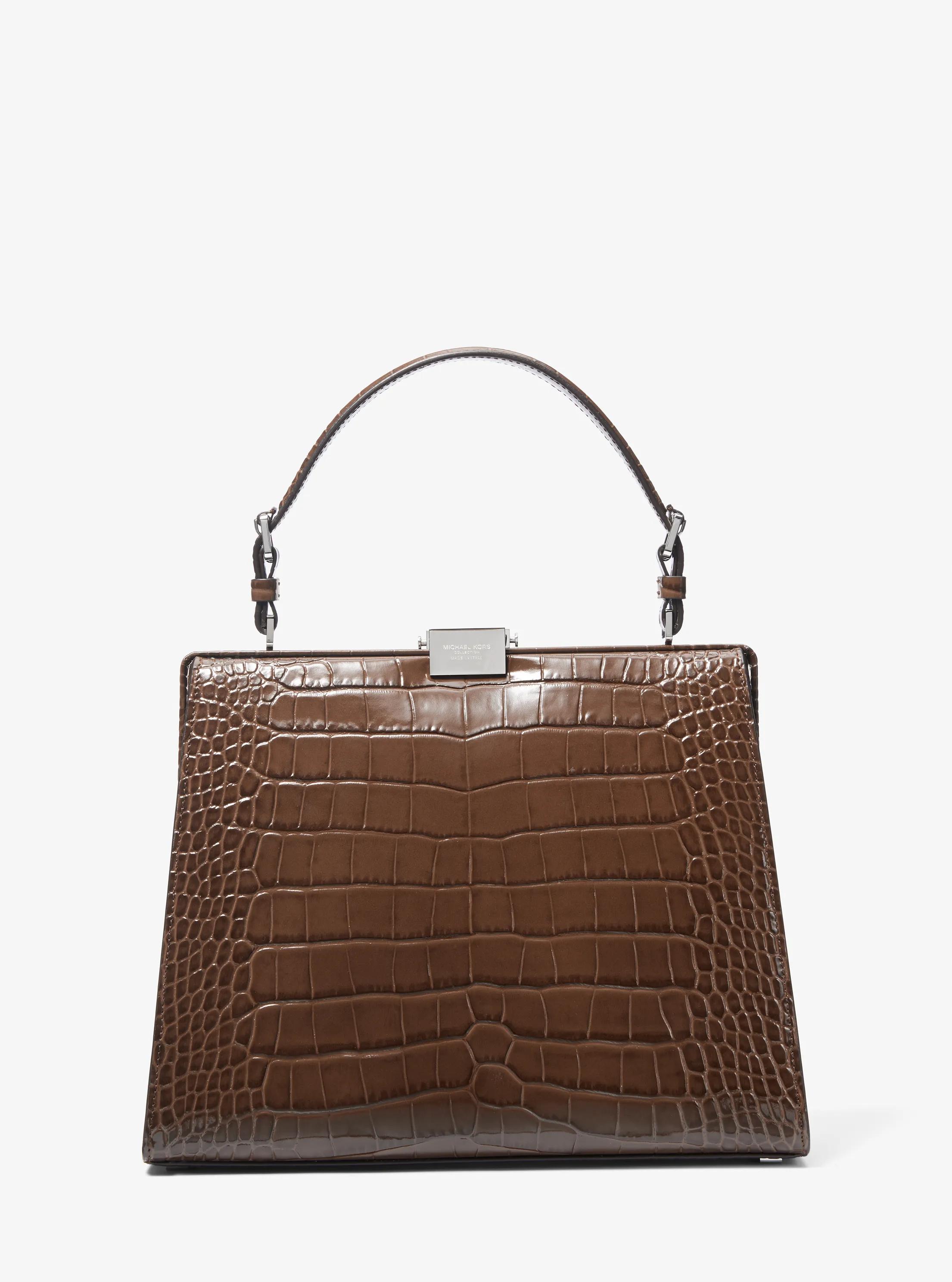 Simone Crocodile Embossed Leather Satchel in COCOA | Michael Kors