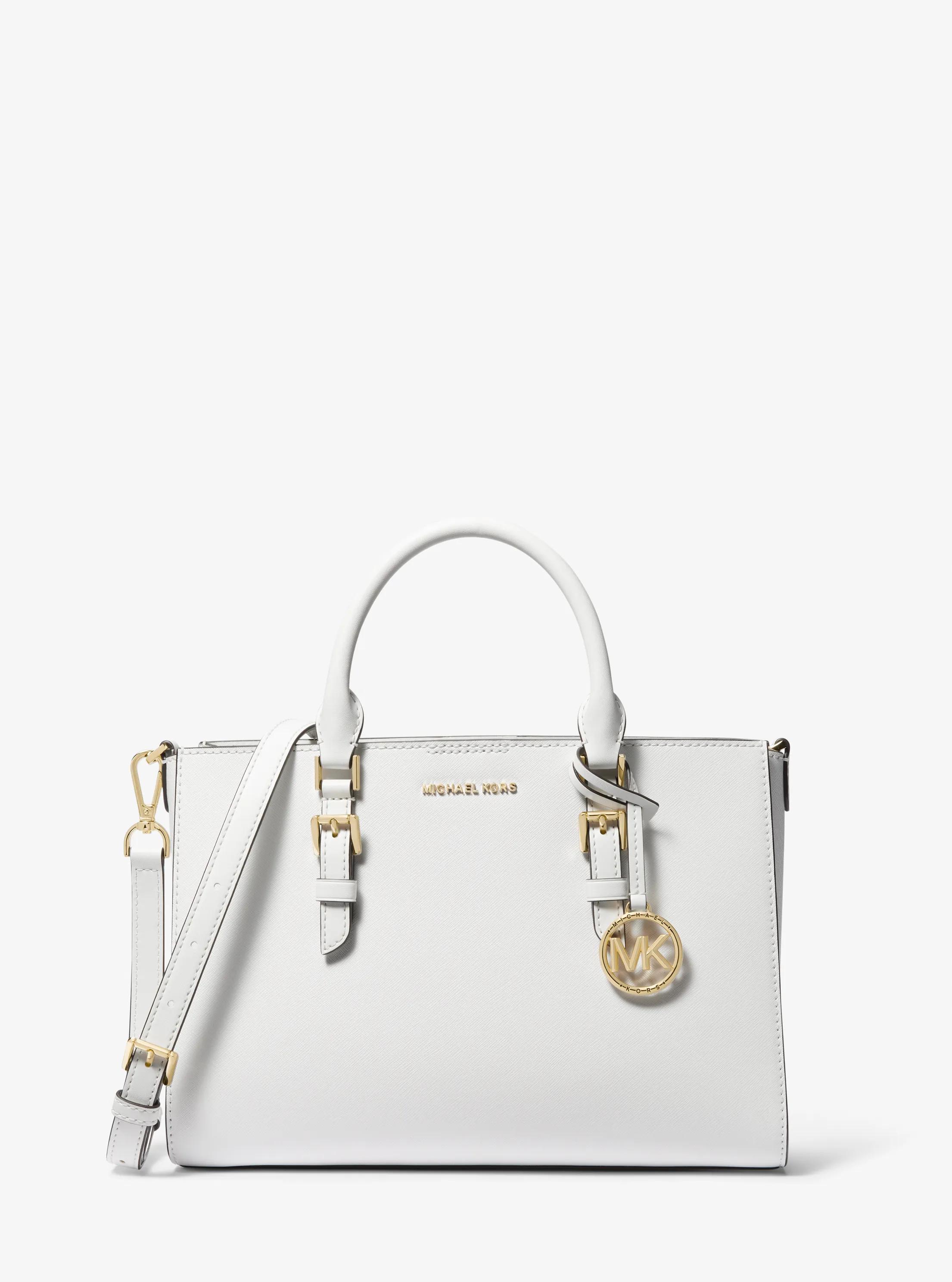 Sally Medium 2-in-1 Saffiano Leather and Logo Satchel in OPTIC WHITE | Michael Kors