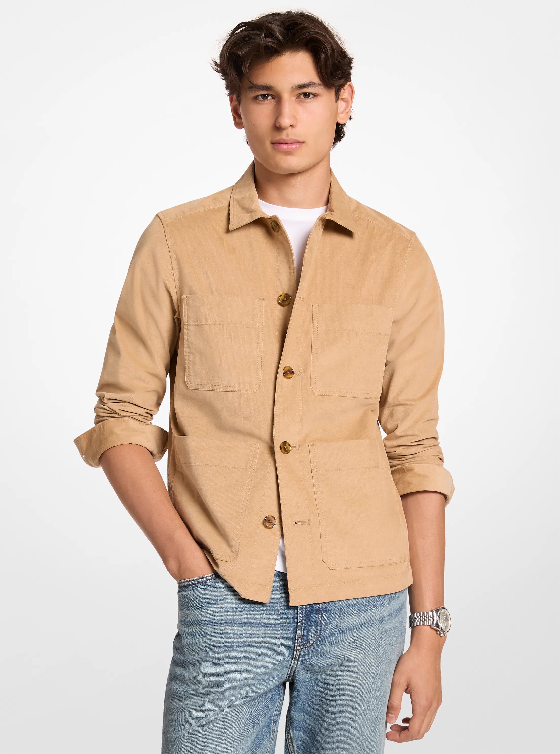 Cotton Blend Shirt Jacket in CAMEL | Michael Kors