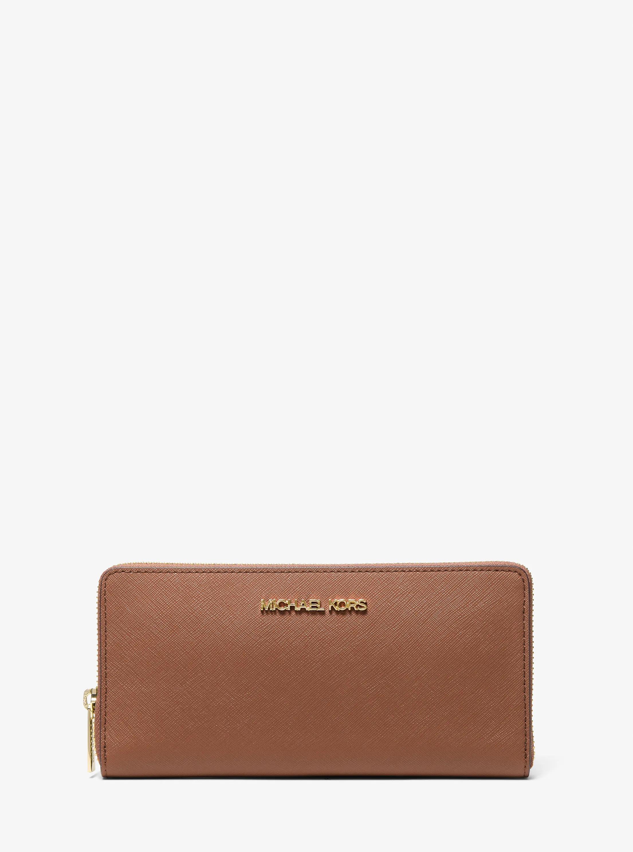 Jet Set Travel Large Crossgrain Leather Wallet in LUGGAGE | Michael Kors