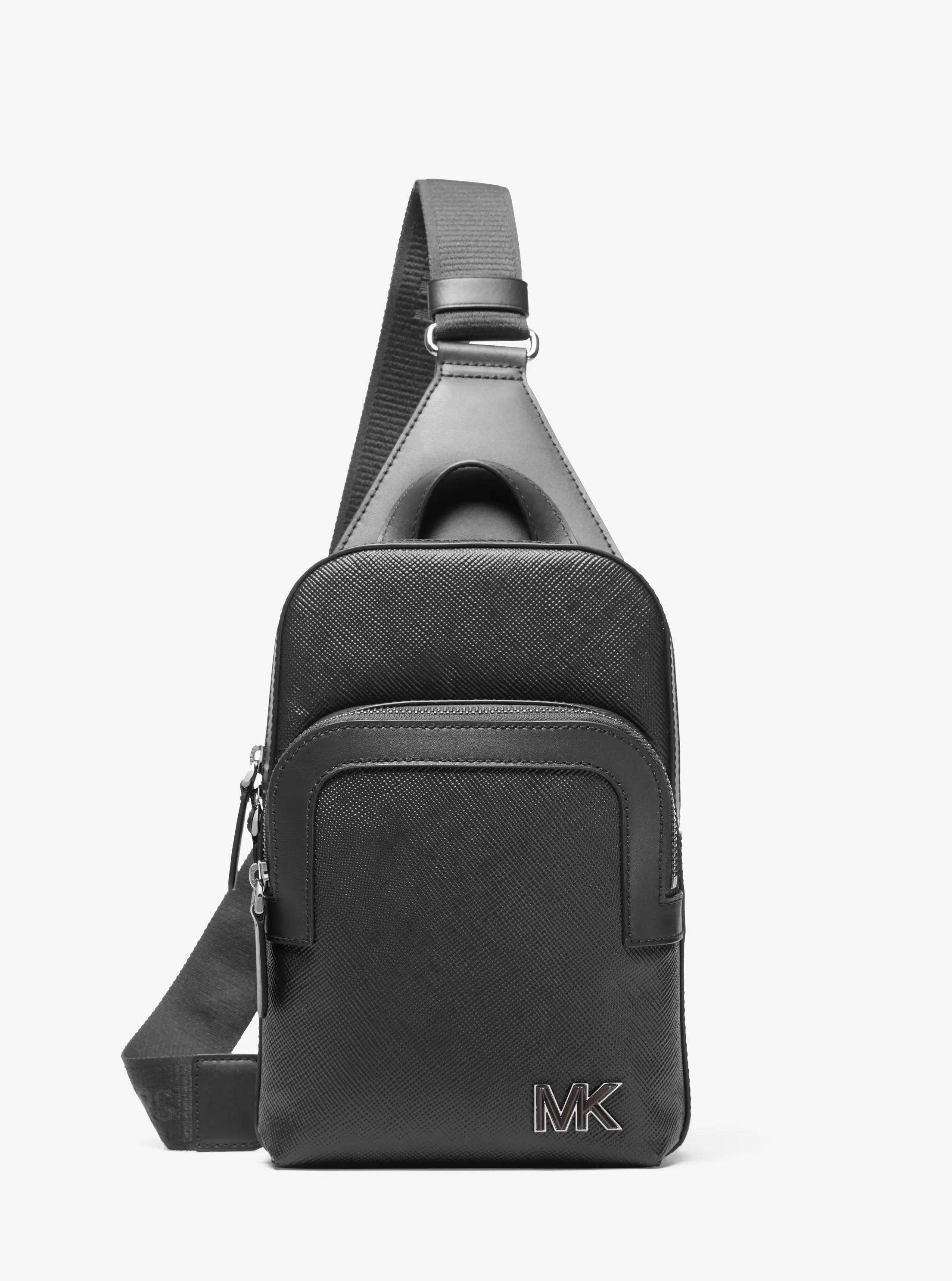 Edison Scratch-Resistant Crossgrain Leather Sling Pack in BLACK | Michael Kors