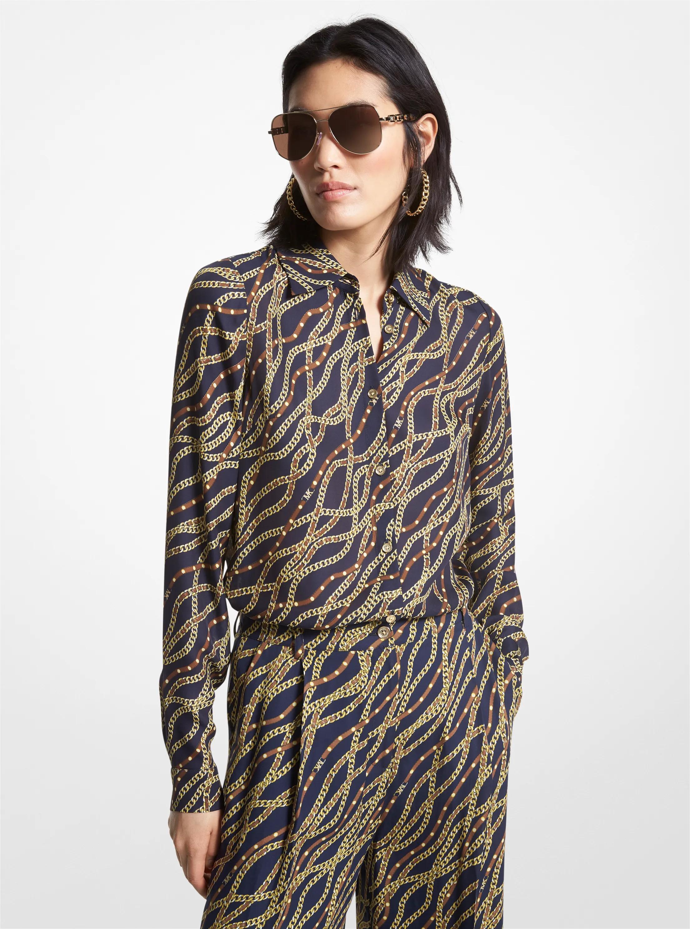 Status Print Georgette Blouse in MIDNIGHTBLUE | Michael Kors