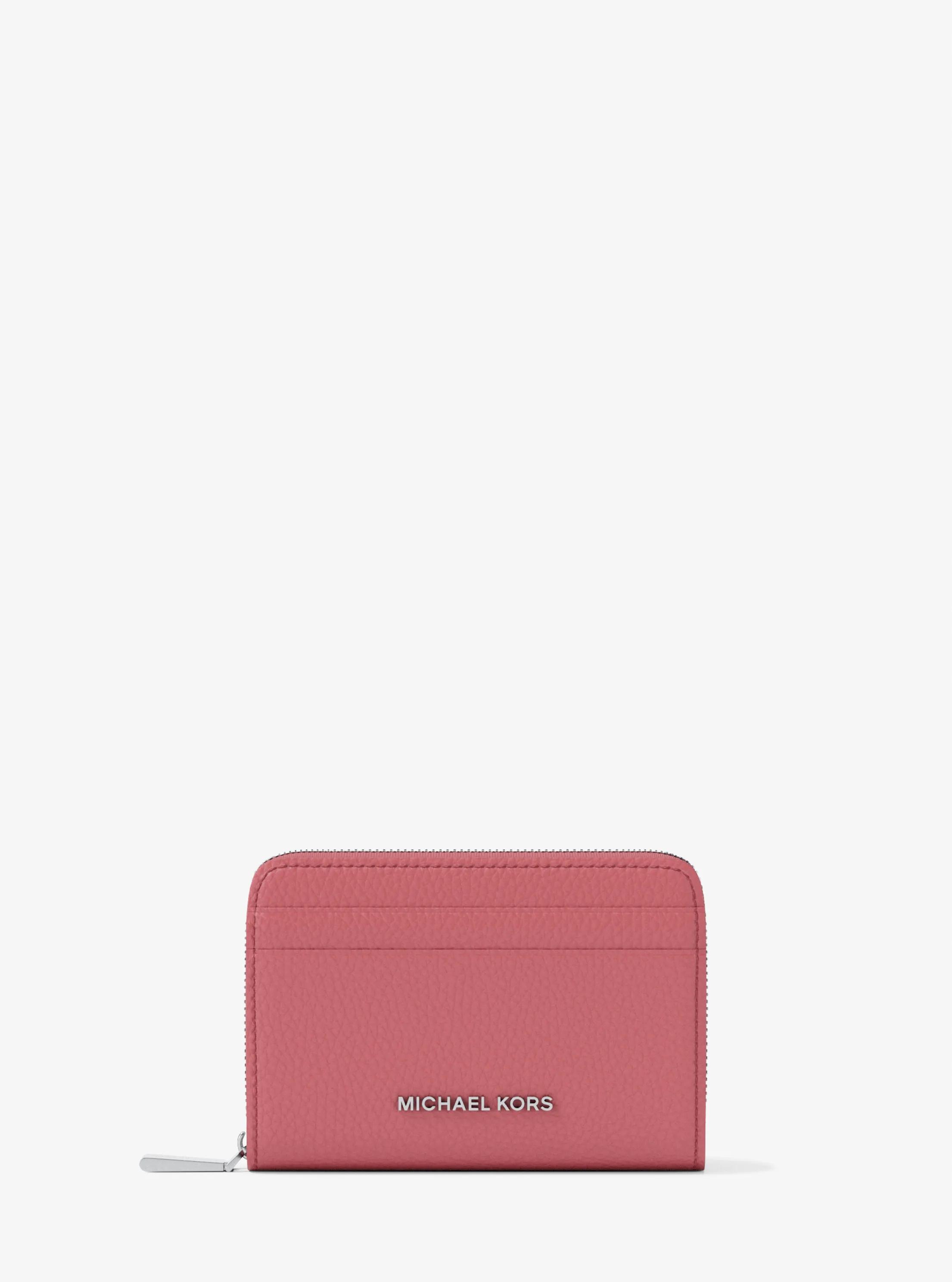MK Petit porte-cartes entièrement zippé Jet Set en cuir grainé - Rouge - Michael Kors