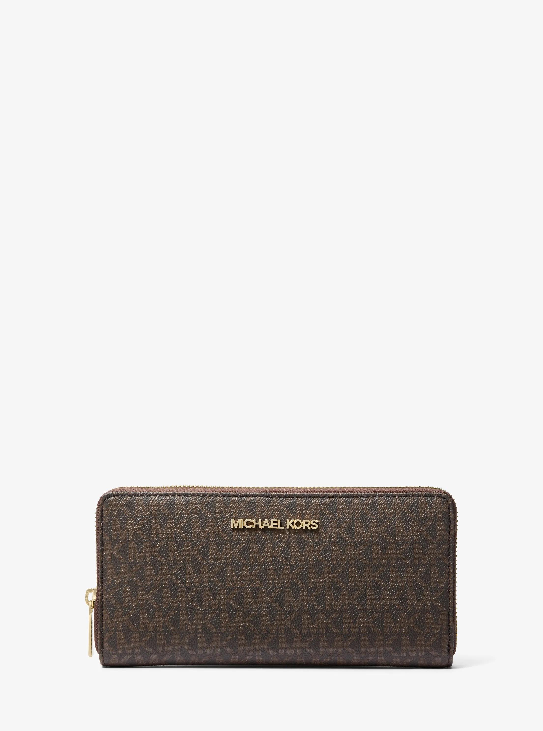 L&auml;ngliche Brieftasche Jet Set Travel Large mit Signature-Logomuster in BRAUN | Michael Kors