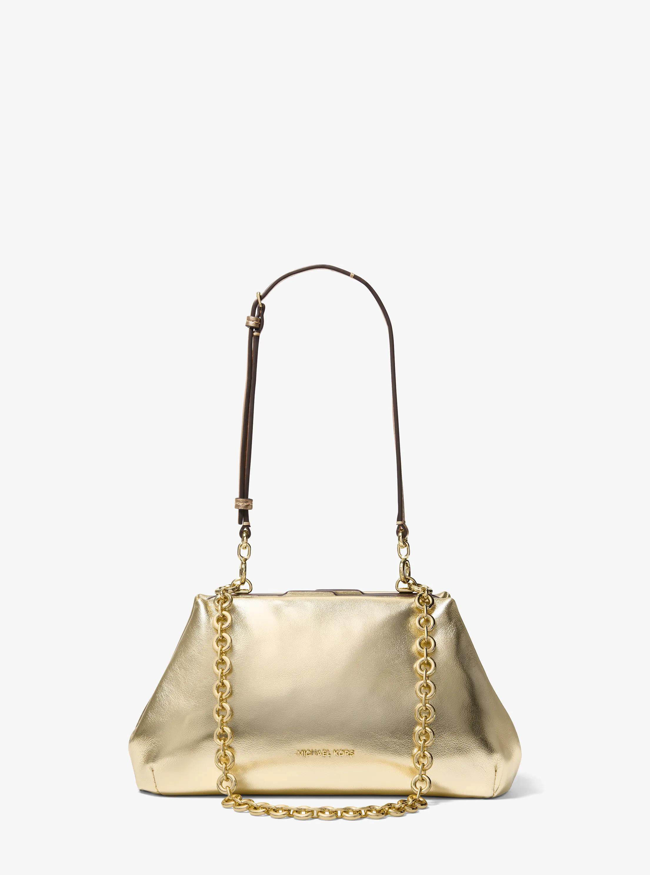 Goldie Small Metallic Leather Convertible Clutch in PALE GOLD | Michael Kors