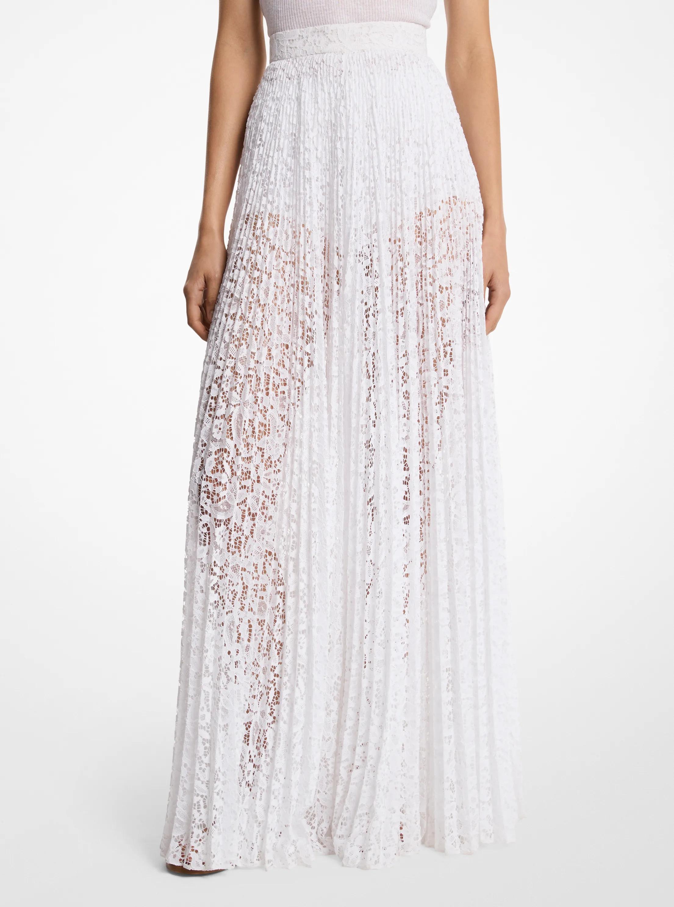 Pleated Floral Lace Maxi Skirt in OPTIC WHITE | Michael Kors