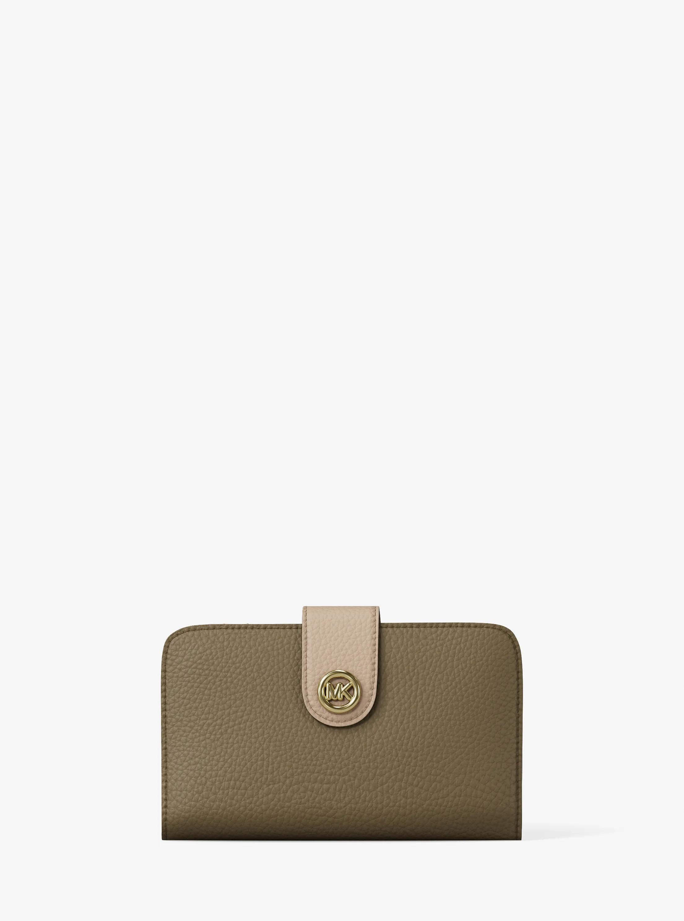 MK Portefeuille de taille moyenne en cuir grainé à couleurs contrastées à logo et à breloque MK Pop - Vert - Michael Kors