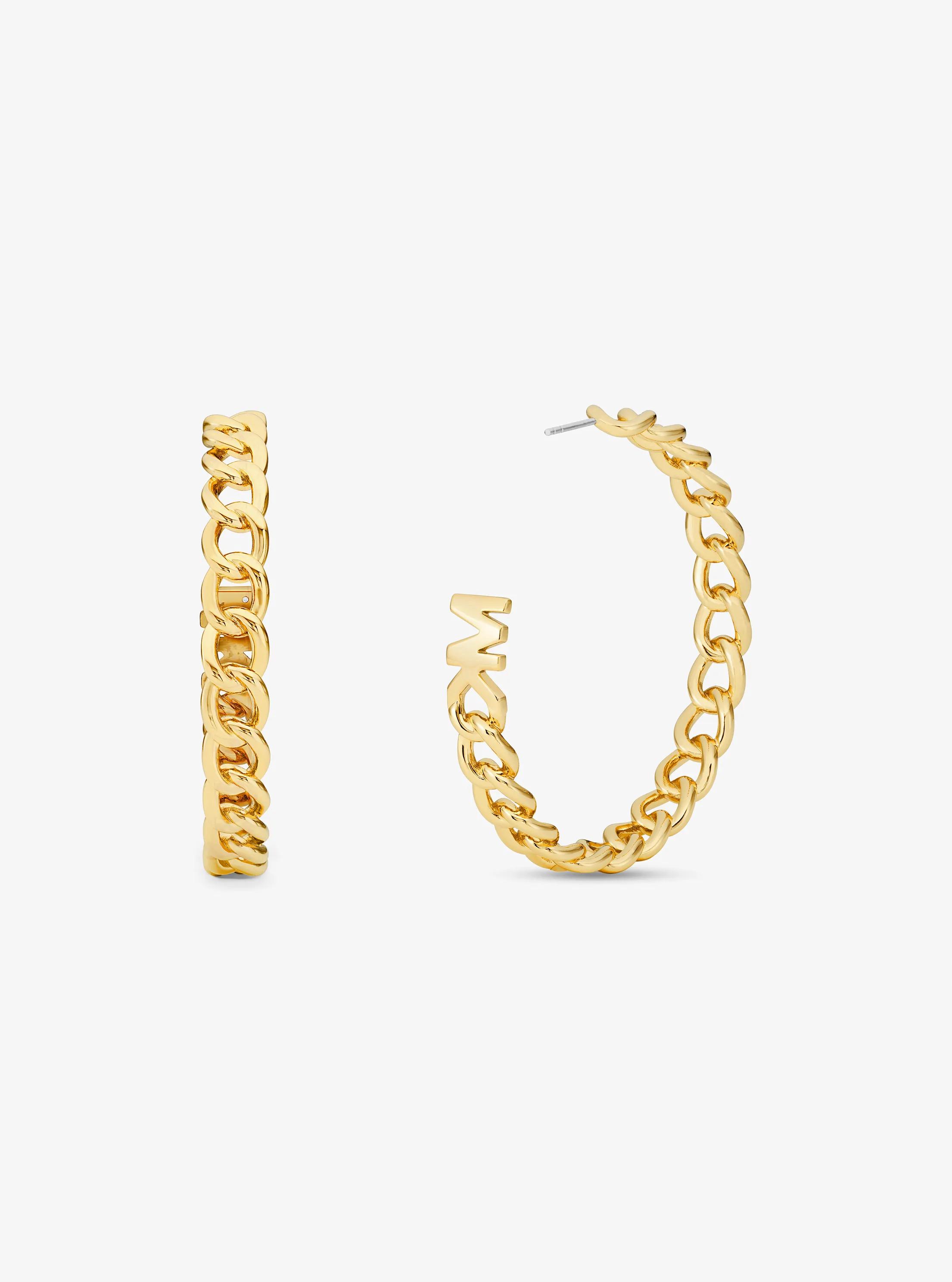Precious Metal-Plated Brass Curb Link Hoop Earrings in GOLD | Michael Kors