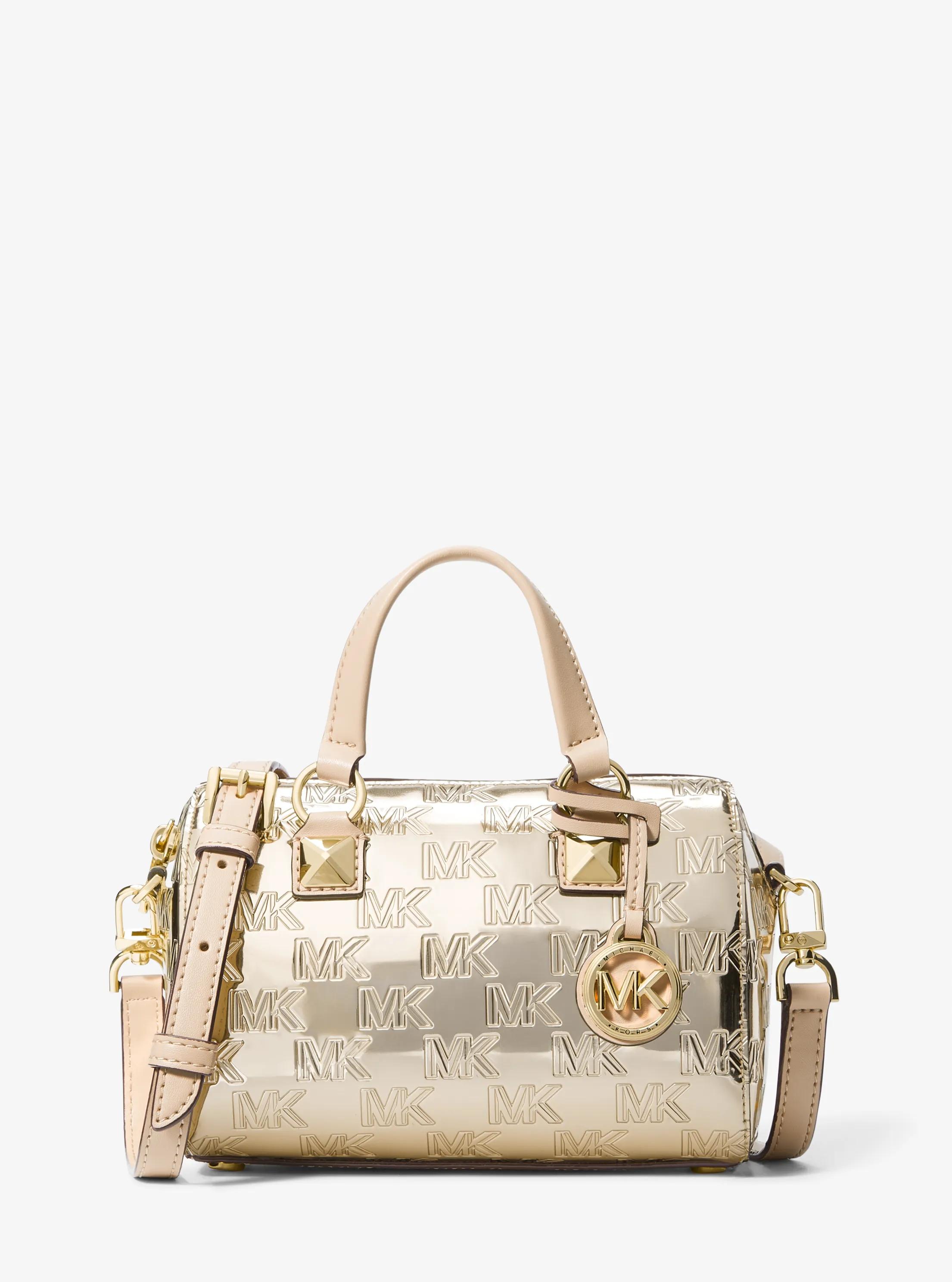 Grayson Small Logo Embossed Patent Duffel Crossbody Bag in PALE GOLD | Michael Kors