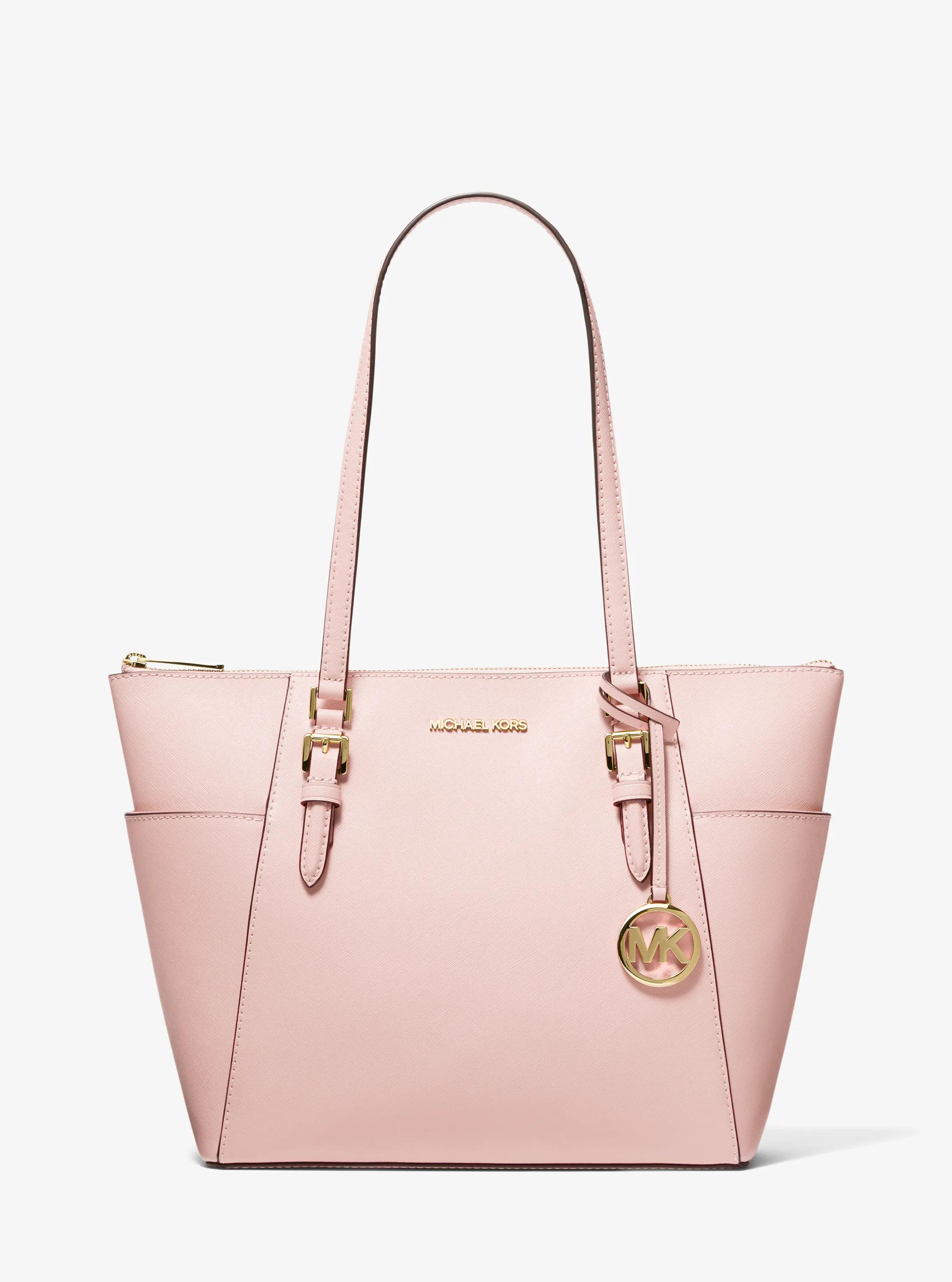 Charlotte Large Saffiano Leather Top-Zip Tote Bag in POWDER BLUSH | Michael Kors