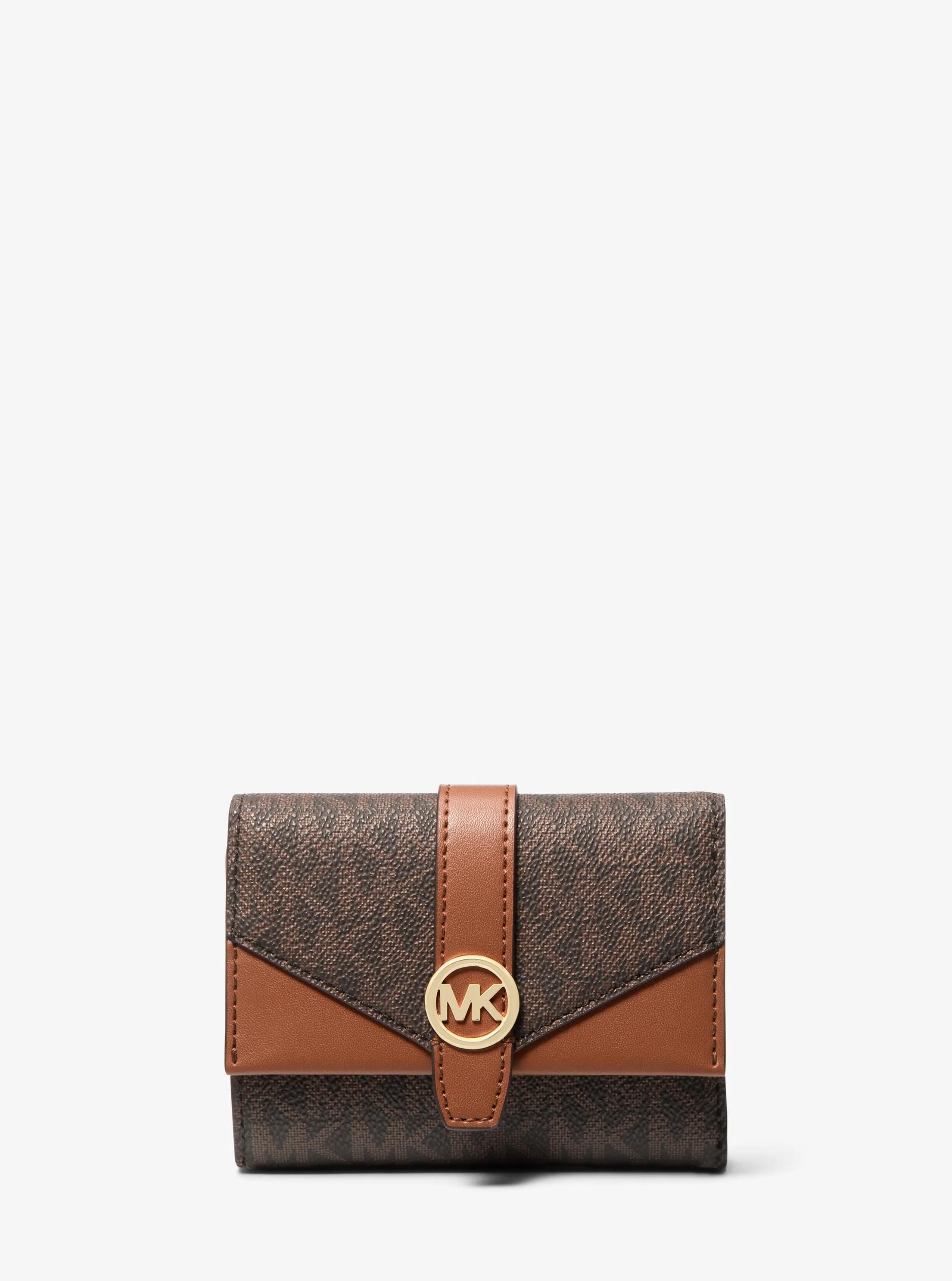 Greenwich Medium Signature Logo Trifold Wallet in BROWN | Michael Kors