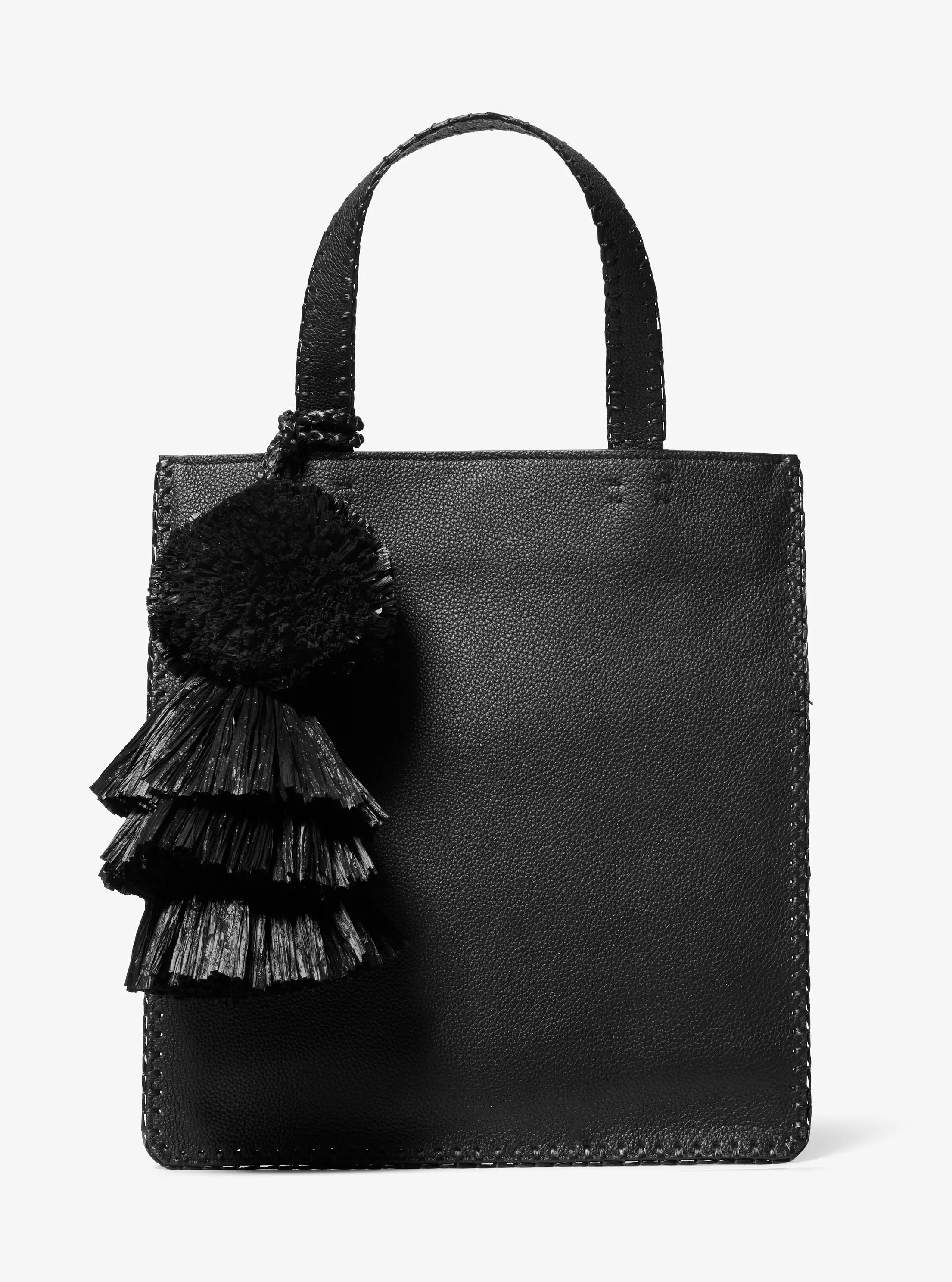 Bolso tote Ponza mediano de piel granulada con detalles cosidos a mano in NEGRO | Michael Kors