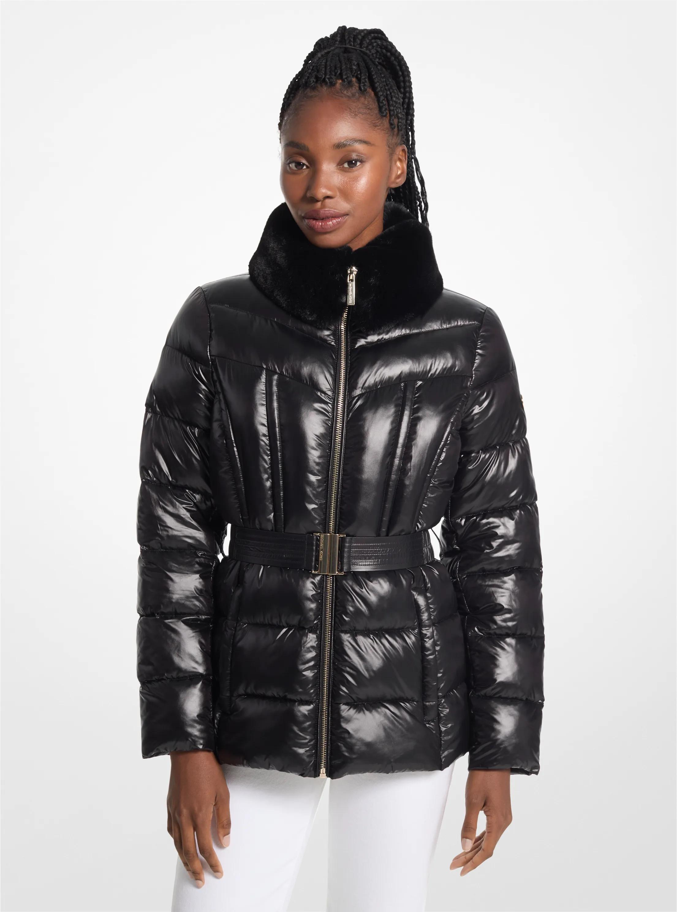 MK Doudoune repliable matelassée en nylon avec bordure en fausse fourrure - Noir - Michael Kors