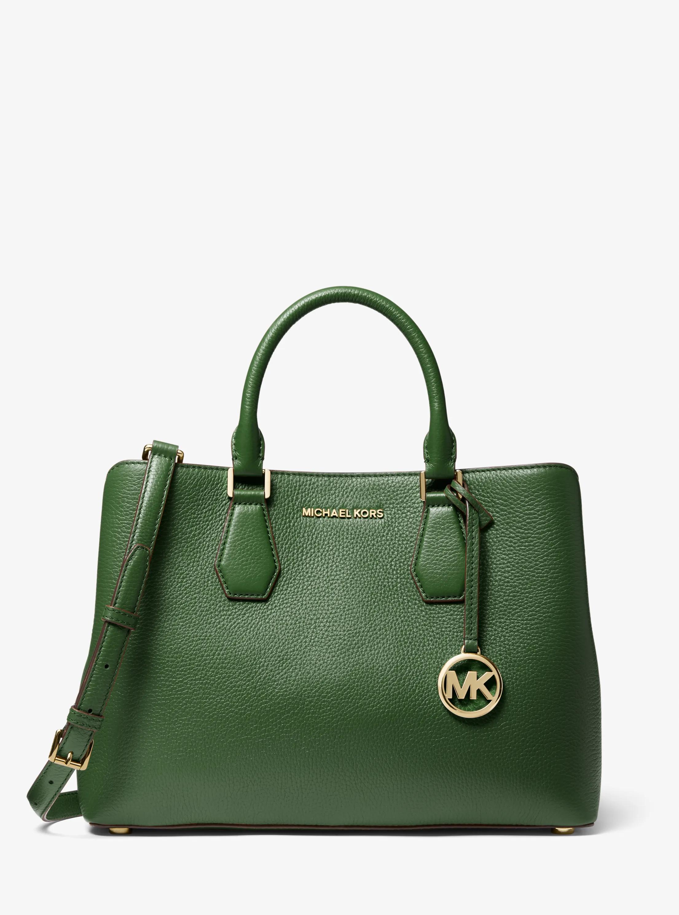 Camille Large Pebbled Leather Satchel in AMAZON GREEN | Michael Kors