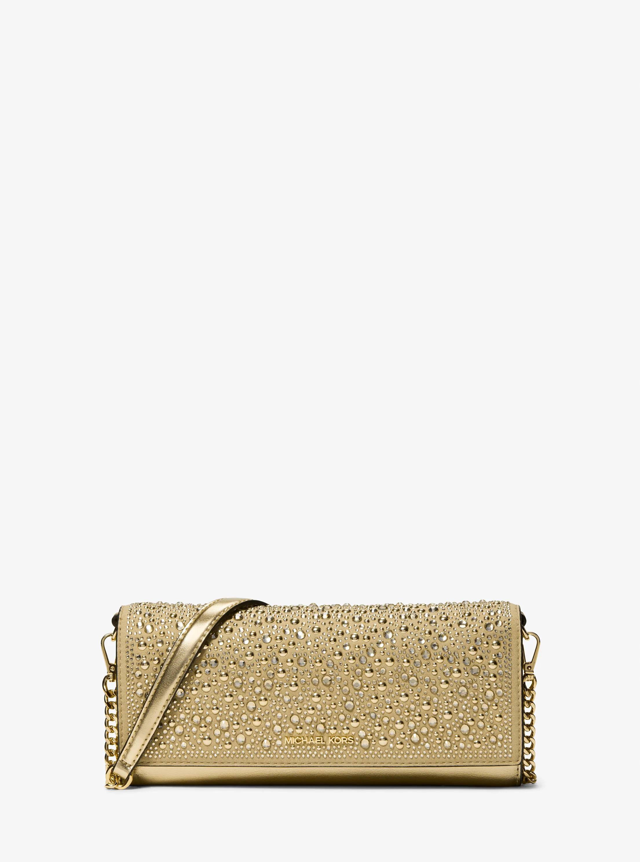 Jet Set Medium Metallic Leather Clutch in DORADO P&Aacute;LIDO | Michael Kors