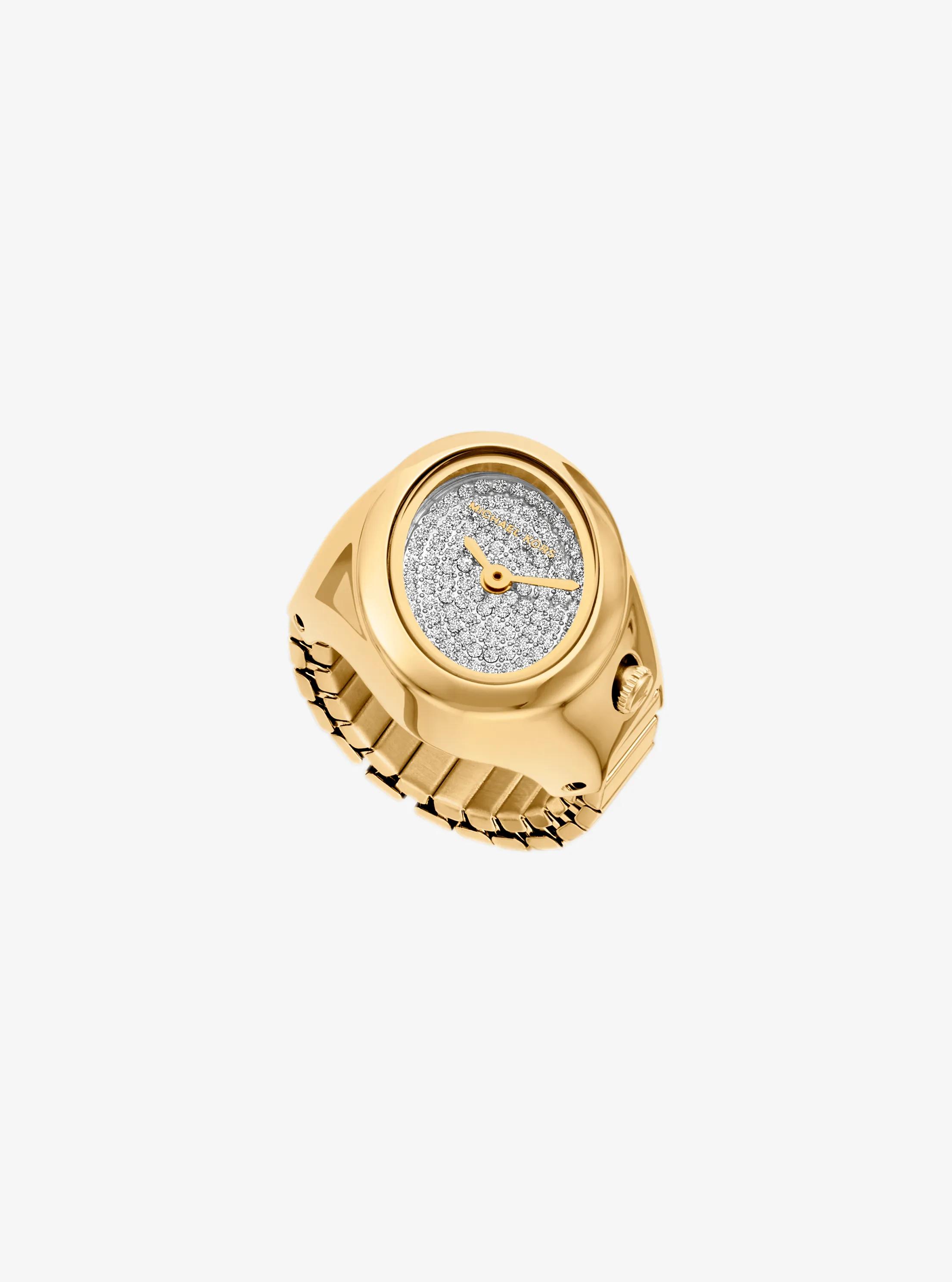 Maude Pav&eacute; Gold-Tone Ring Watch in GOLD | Michael Kors