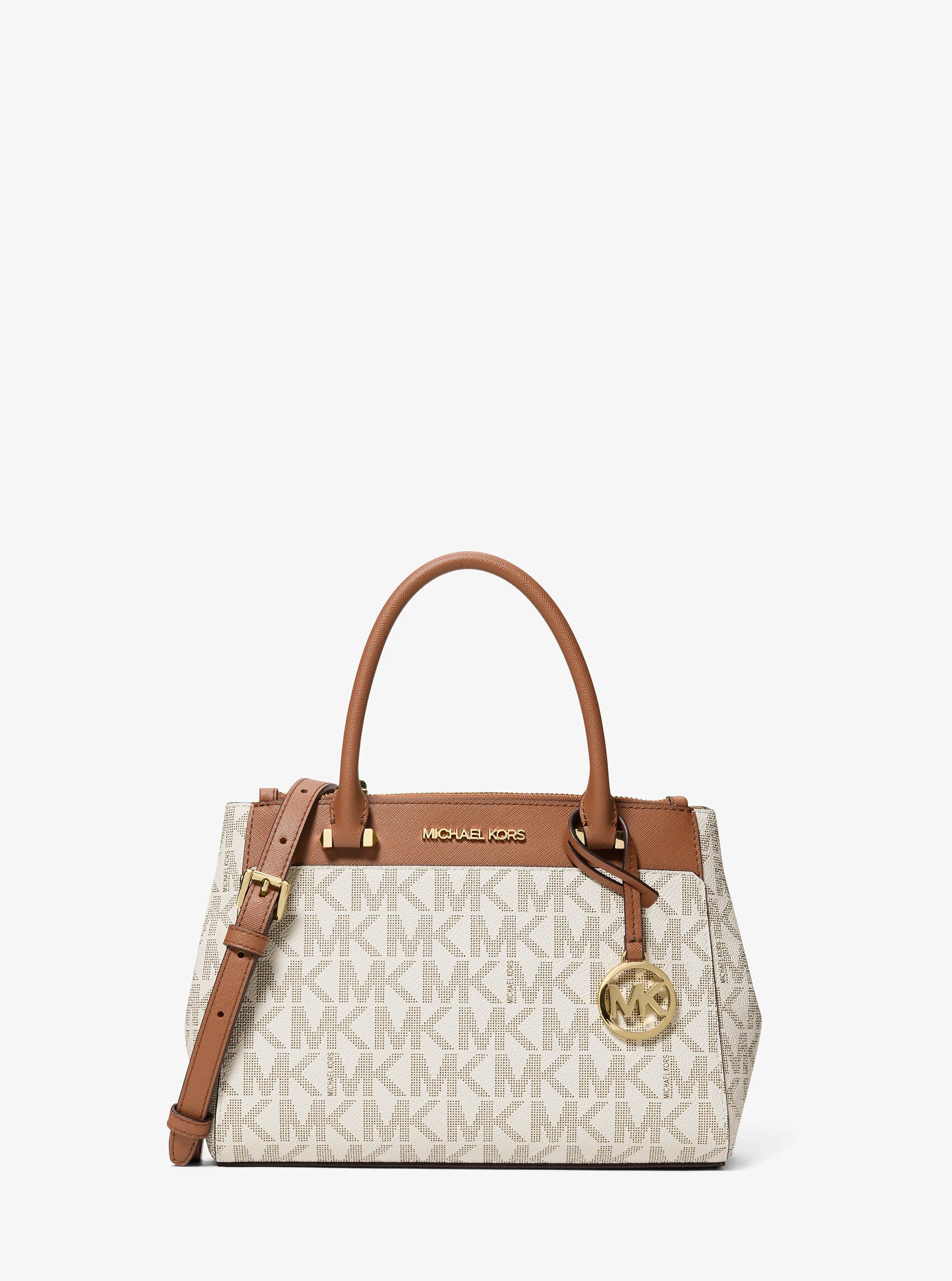 Gibson Small Signature Logo Satchel in VANILLA/LUGGAGE | Michael Kors