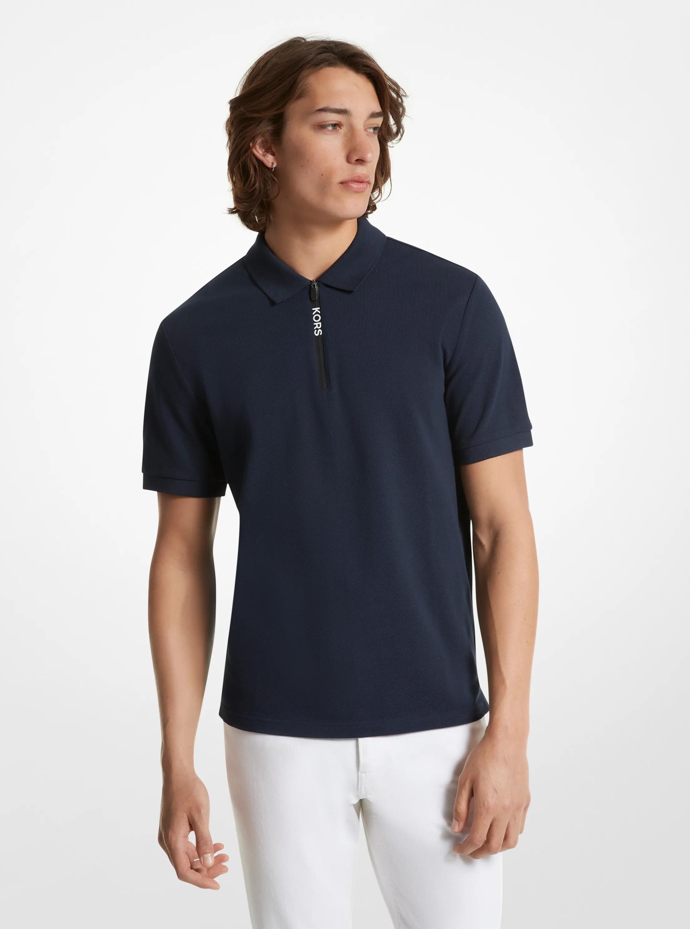 Cotton Half-Zip Polo Shirt in MIDNIGHT | Michael Kors