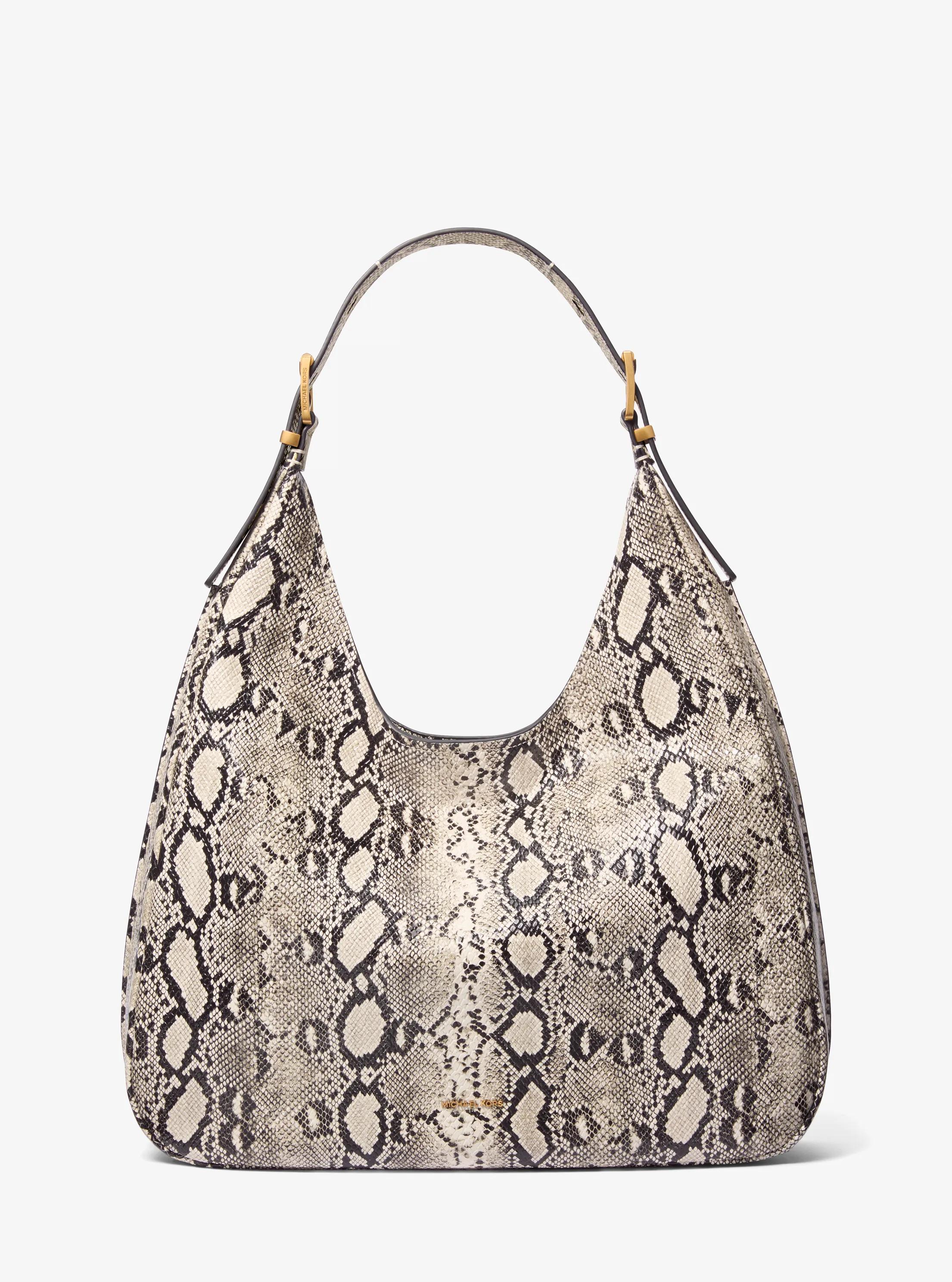 Nolita Large Snake Embossed Leather Hobo Shoulder Bag in NATURAL | Michael Kors