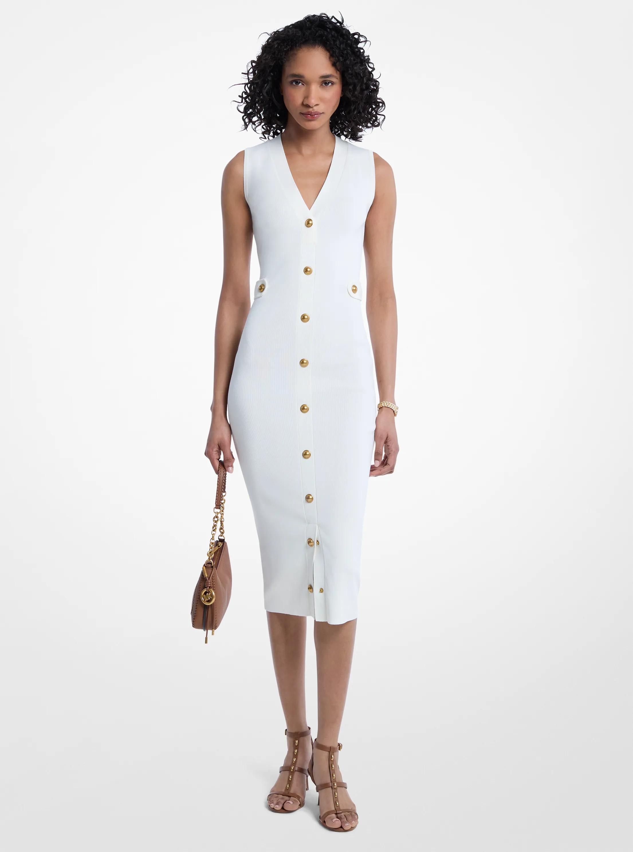 MK Robe mi-longue en tricot extensible - Naturel - Michael Kors