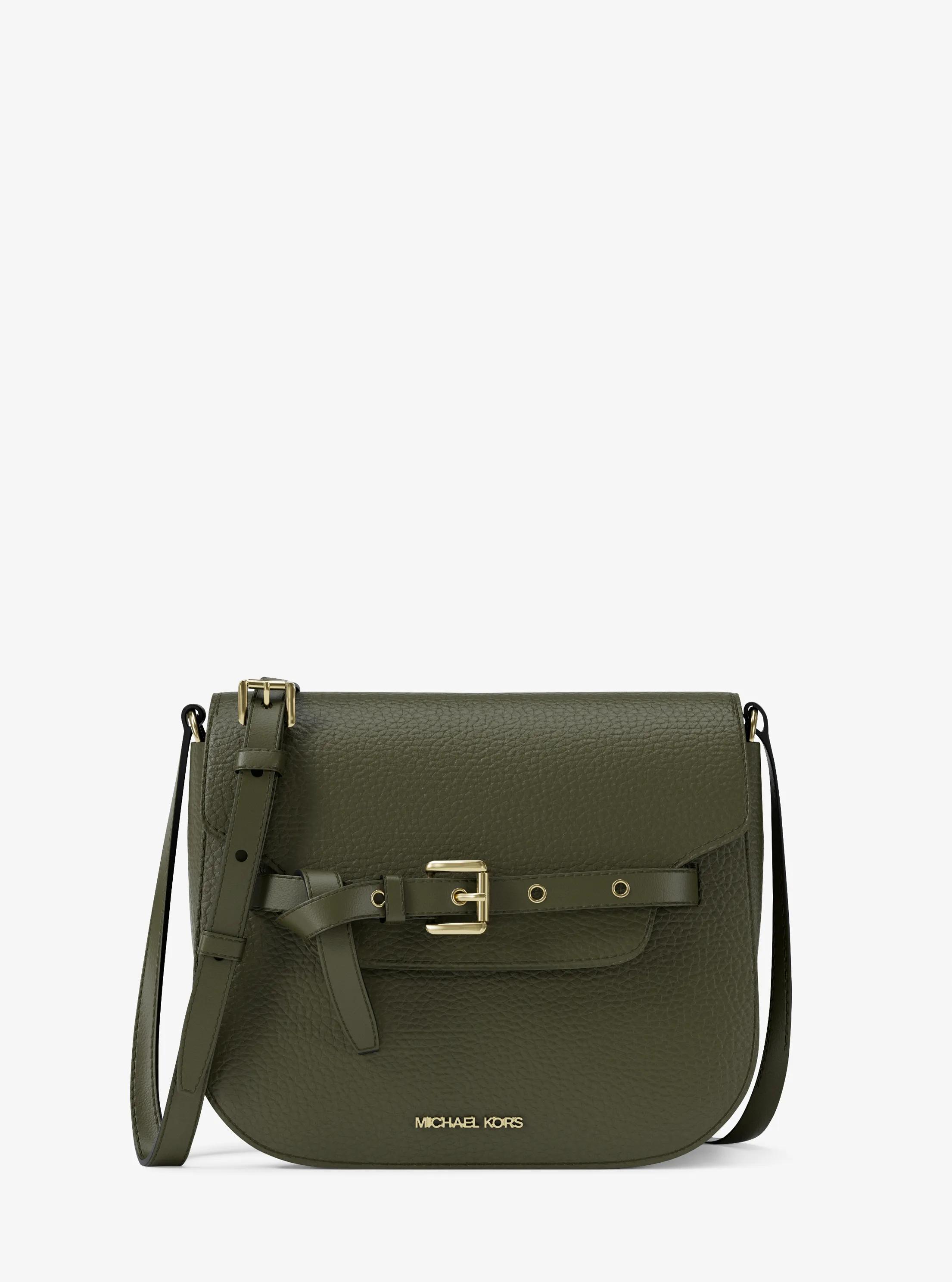 Emilia Small Pebbled Leather Saddle Crossbody Bag in IVY | Michael Kors