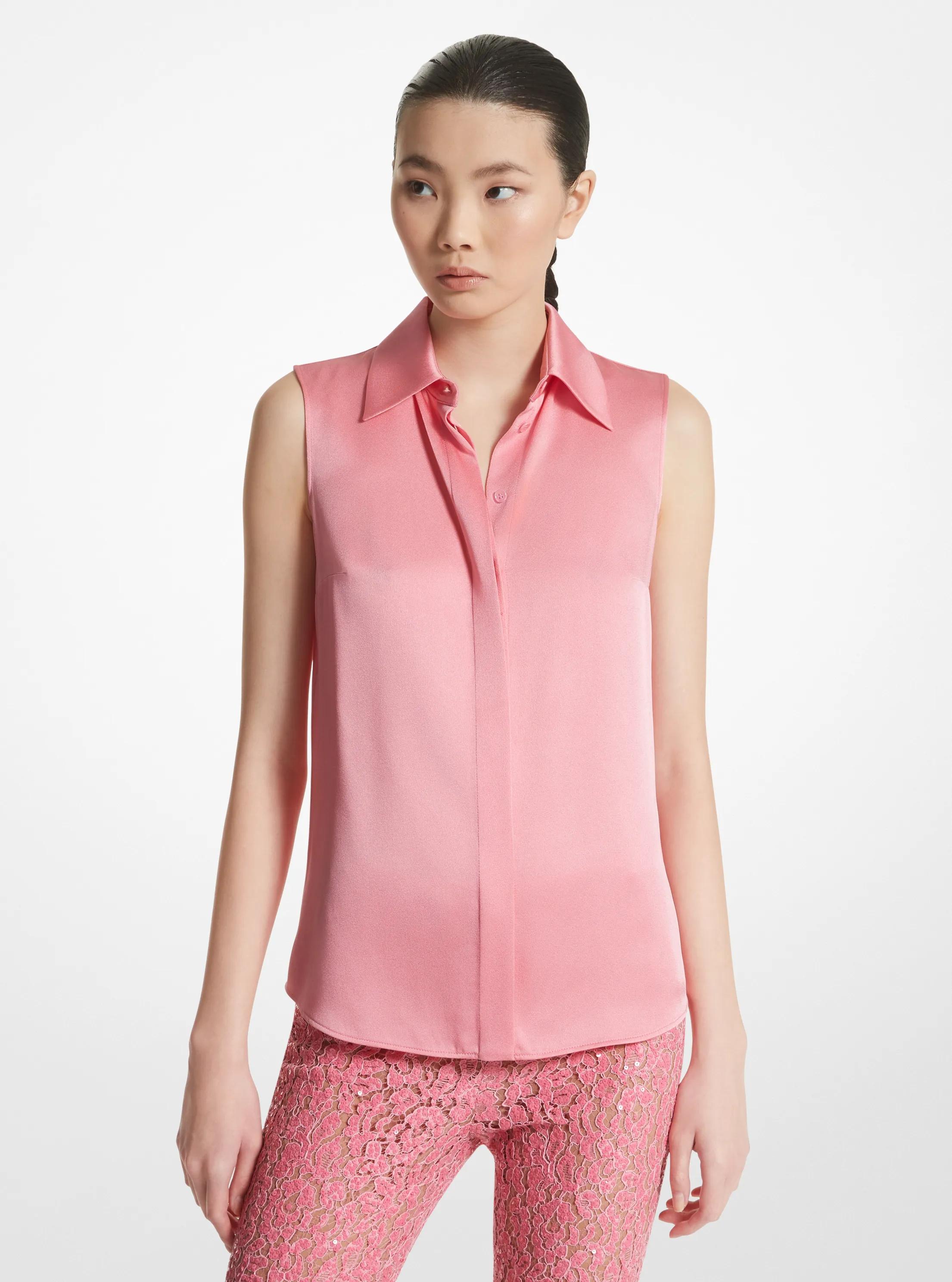 Hansen Charmeuse Sleeveless Shirt in GERANIUM | Michael Kors