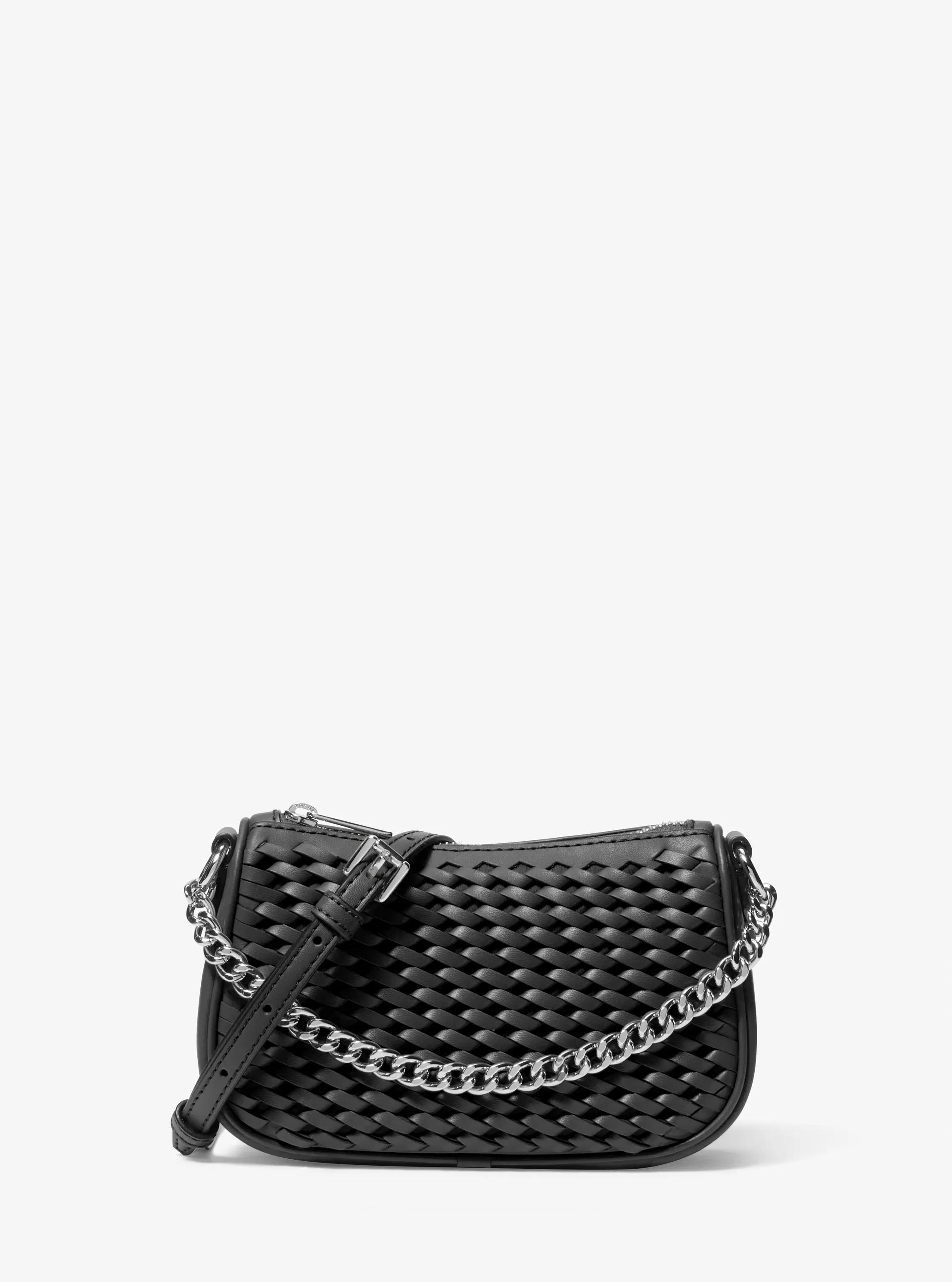 Carmela Small Woven Crossbody Bag in BLACK | Michael Kors