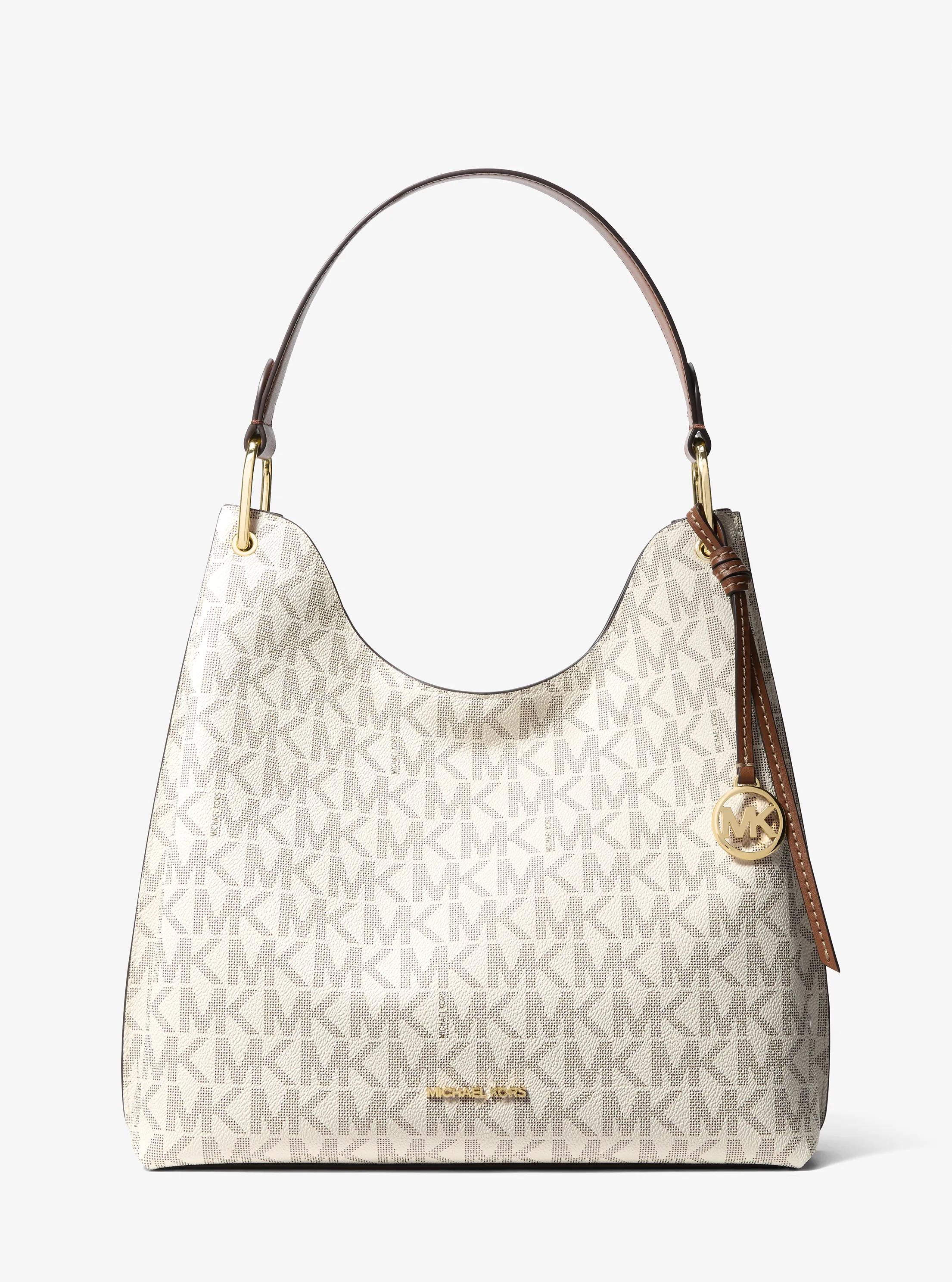 Borsa a spalla hobo Joan grande con stampa logo in VANIGLIA/CUOIO | Michael Kors