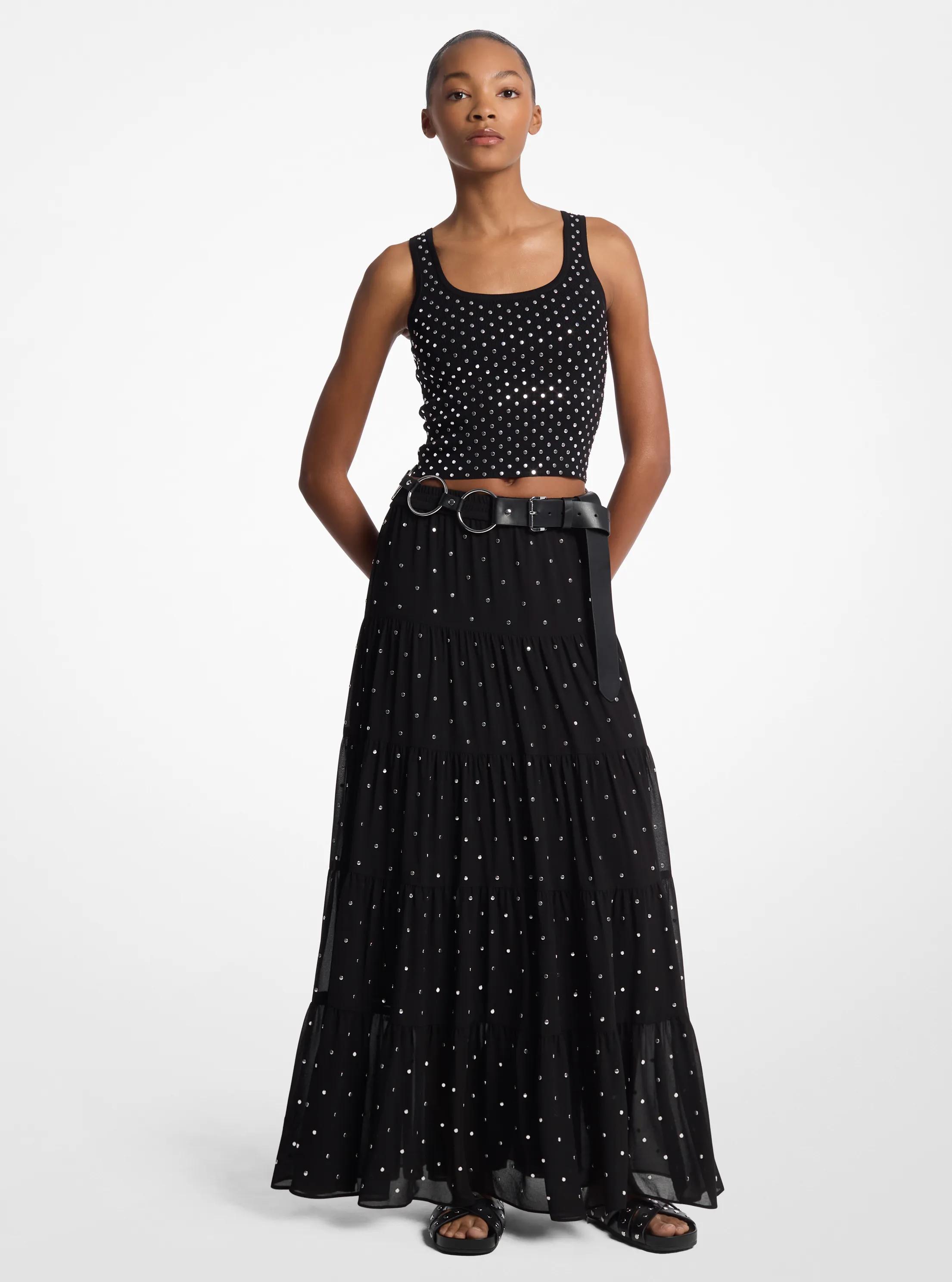 Camiseta de tirantes corta de viscosa el&aacute;stica con tachuelas in NEGRO | Michael Kors