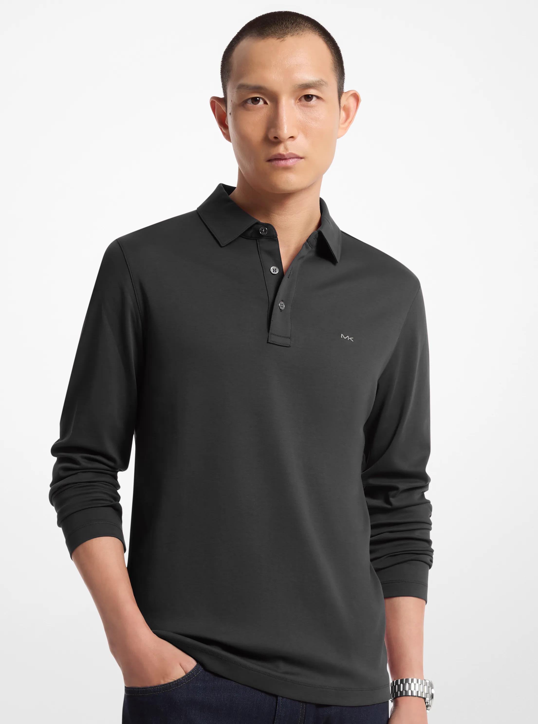Polo in cotone a maniche lunghe in NERO | Michael Kors