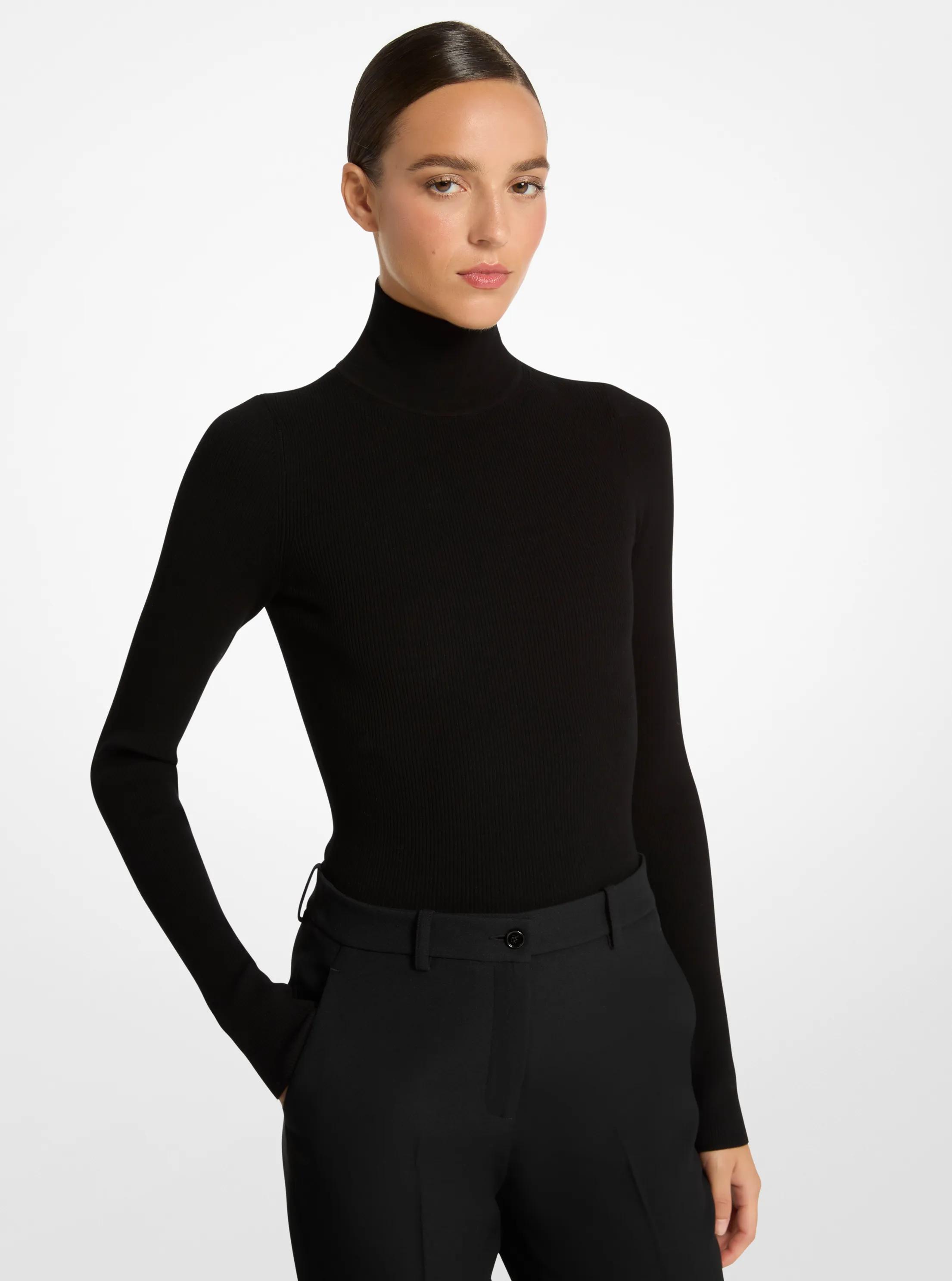 Body de cuello alto de viscosa el&aacute;stica in NEGRO | Michael Kors