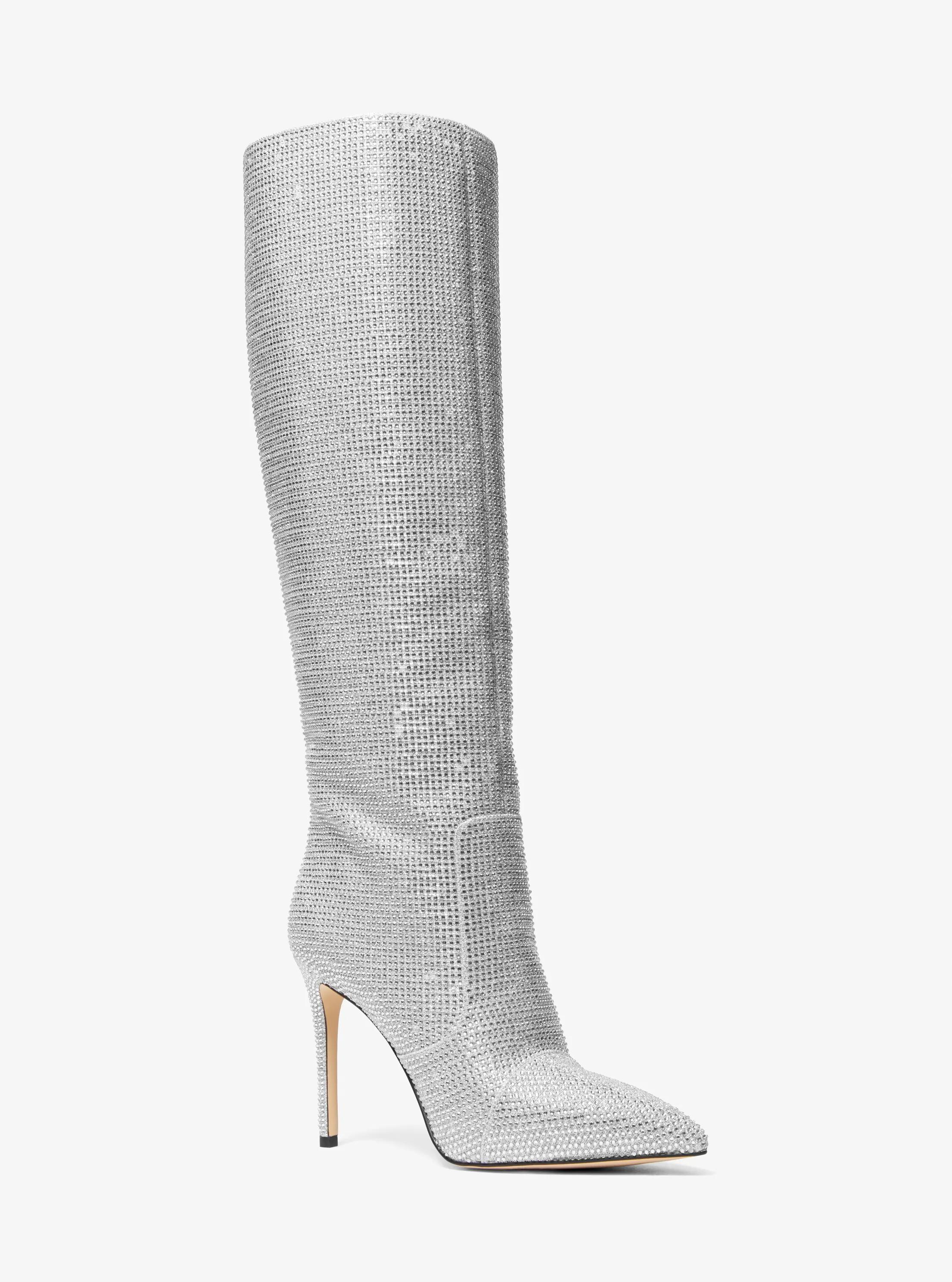 Bota Rue a la rodilla de malla de cadena brillante con adornos