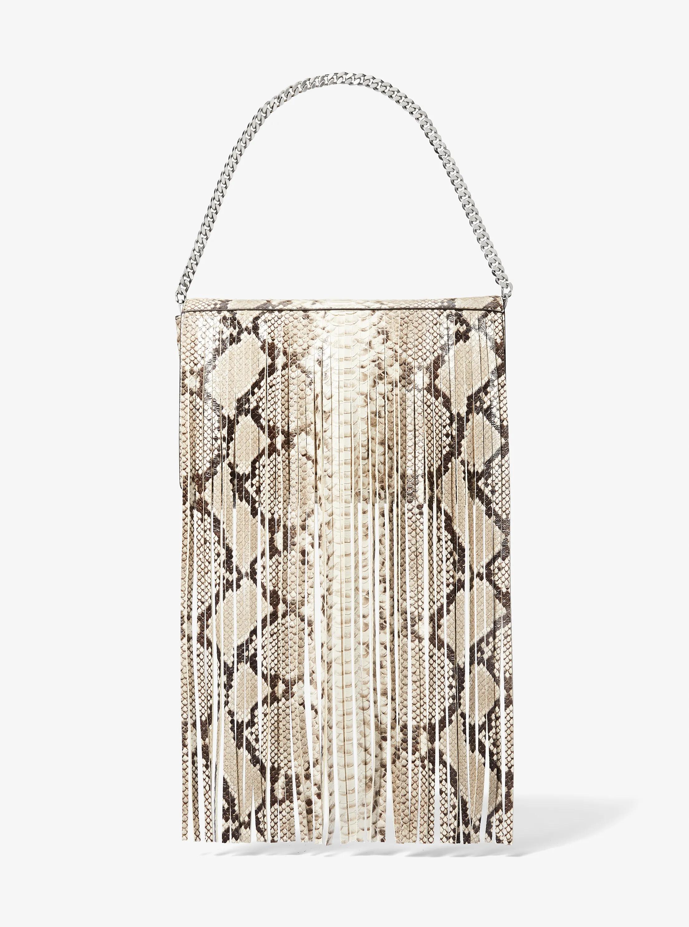 Bolso de mano Ali de piel con motivo de pit&oacute;n en relieve y flecos in NUDE | Michael Kors