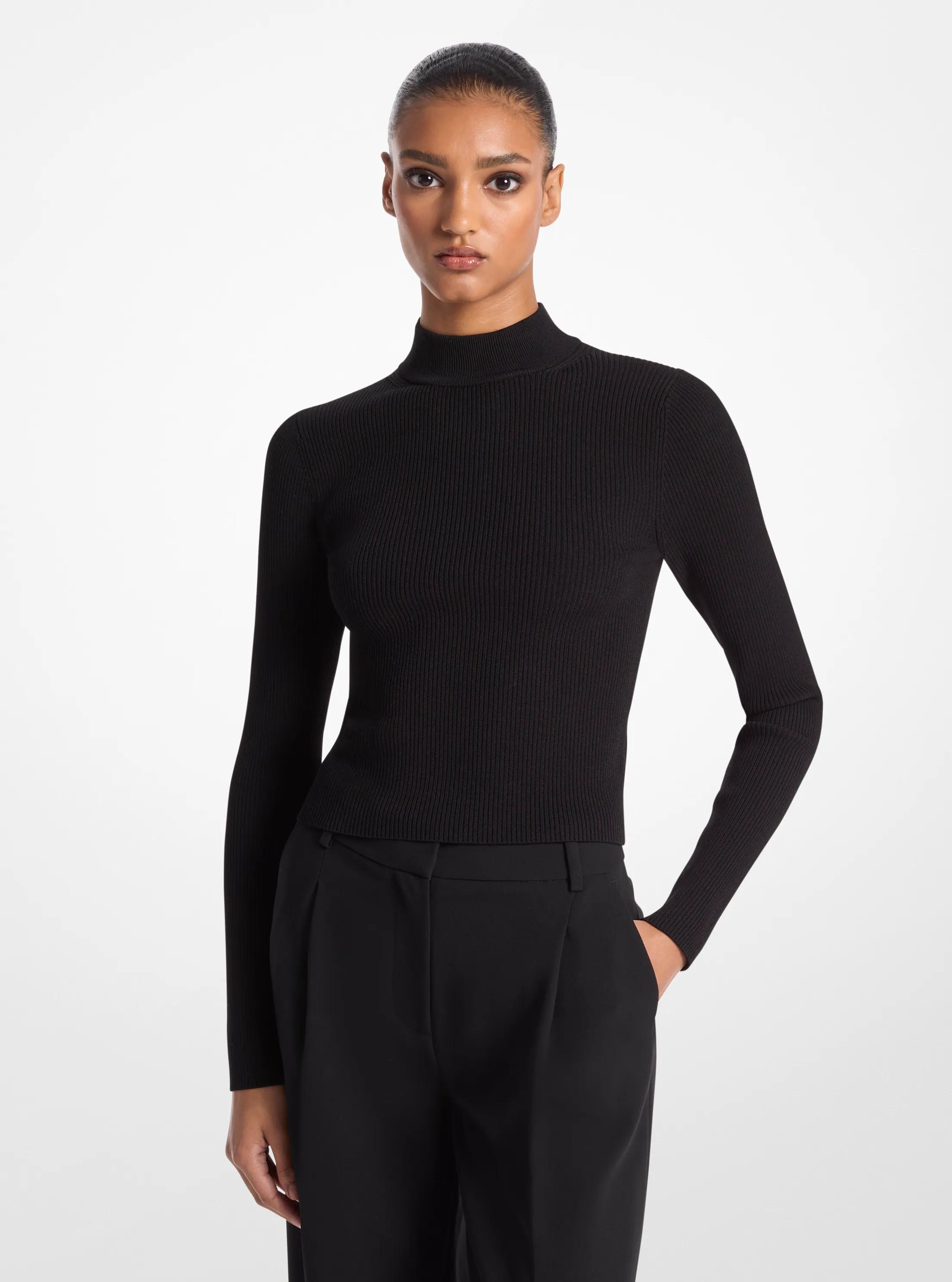 Jersey de cuello alto de punto acanalado in NEGRO | Michael Kors