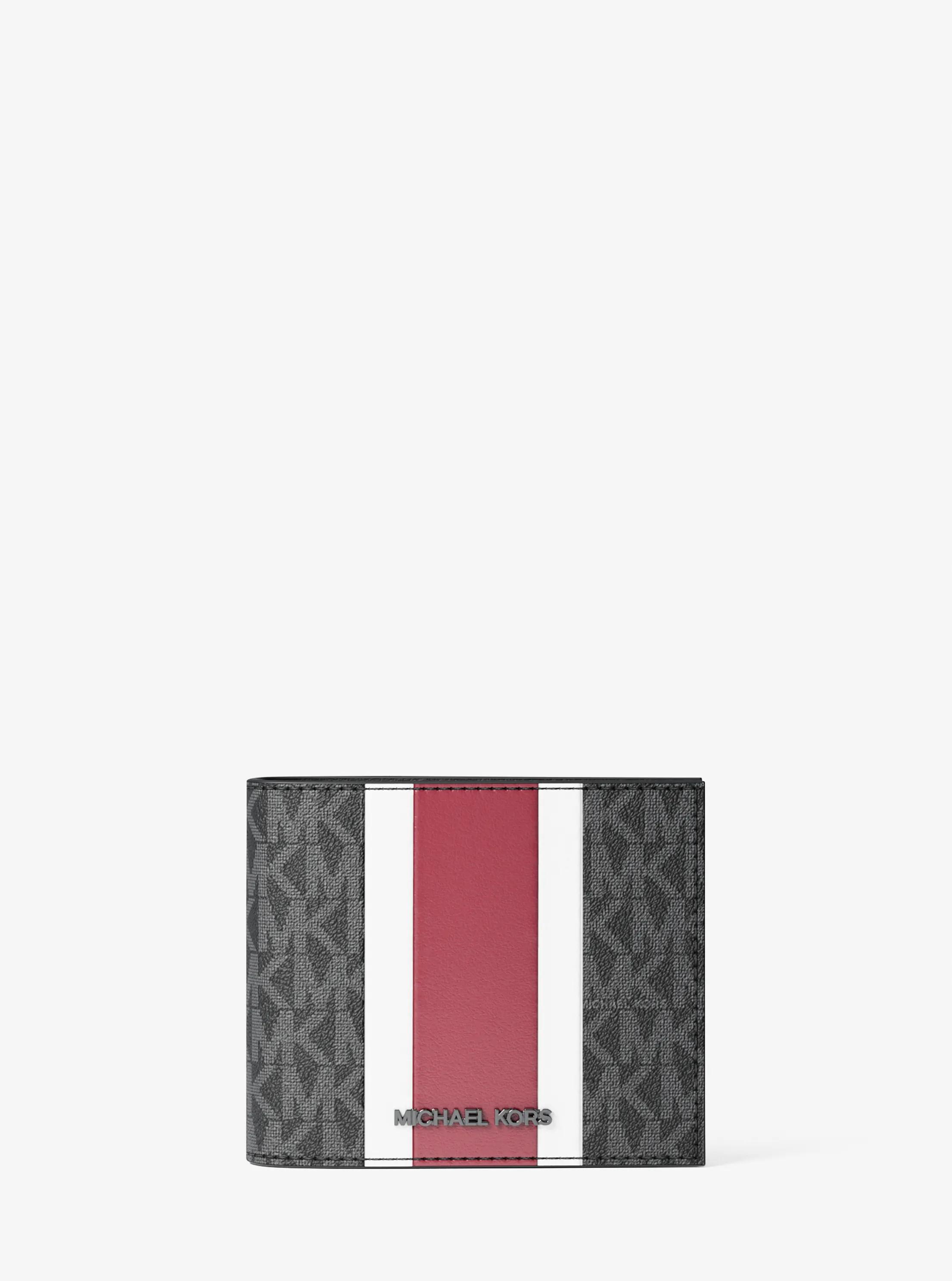 Cooper Striped Signature Logo Billfold Wallet in CHERRY | Michael Kors