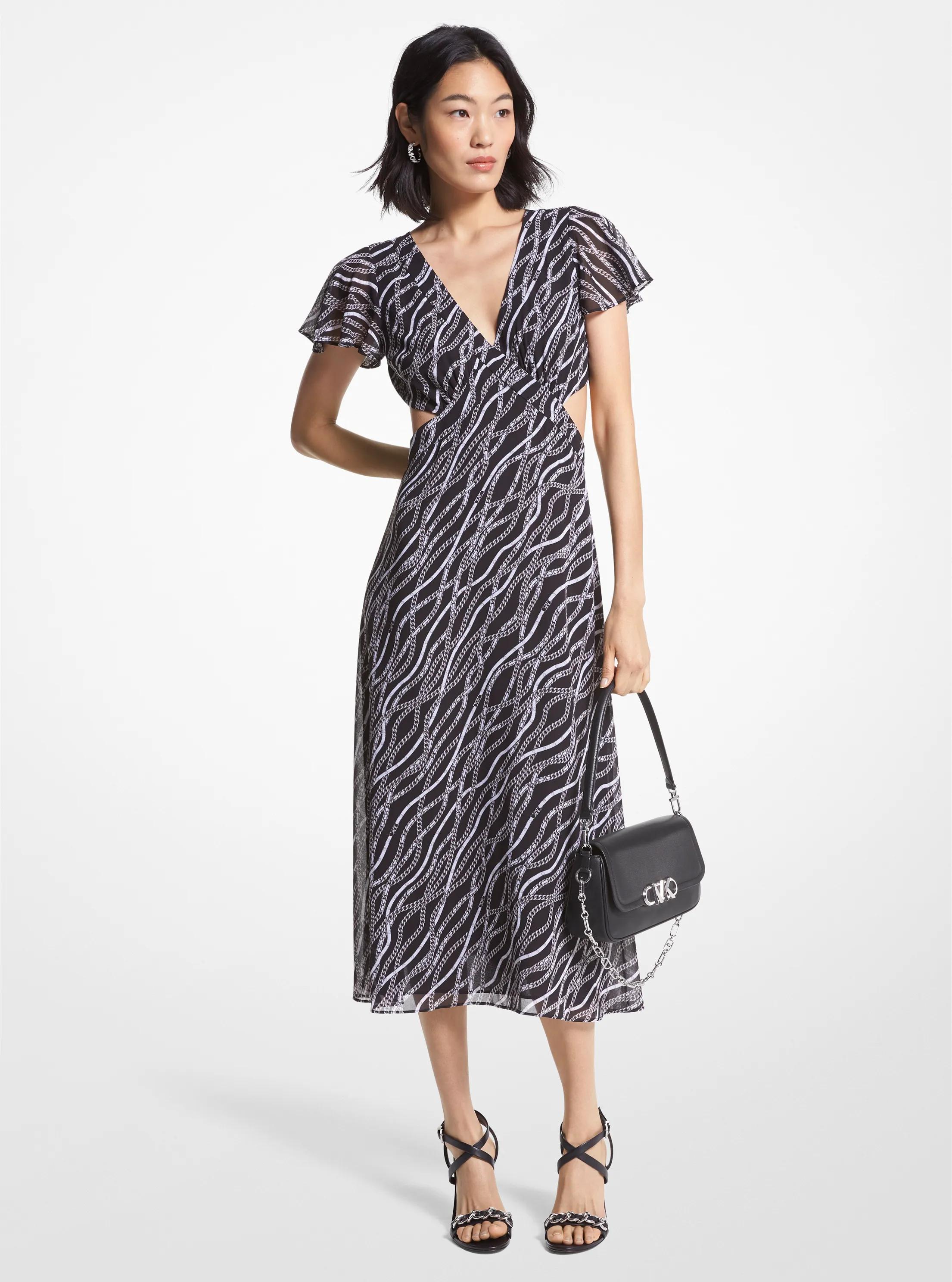 Kleid aus Georgette mit Kettenmuster und Cutouts