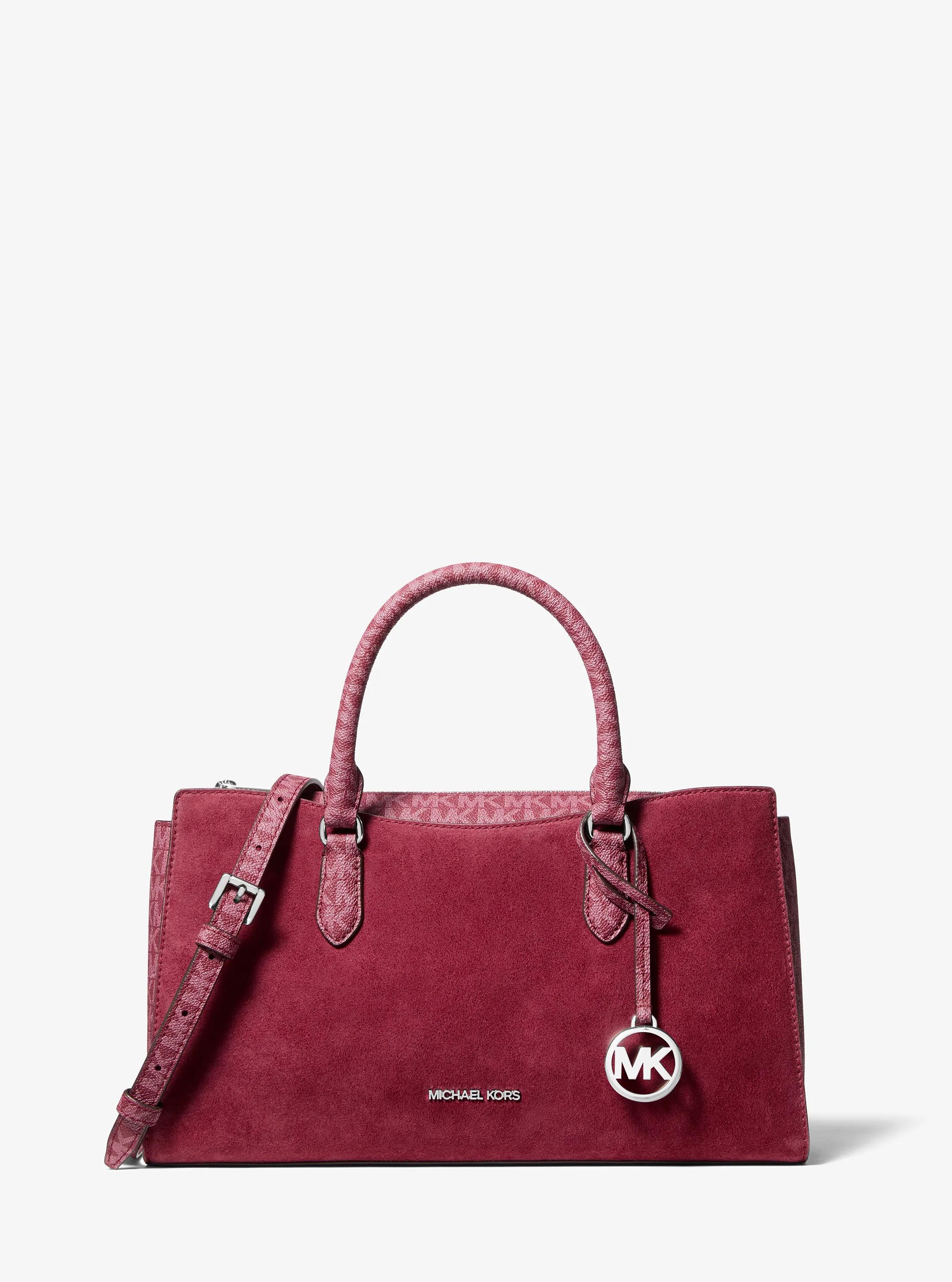Arden Medium Signature Logo Top-Zip Satchel in MAROON | Michael Kors