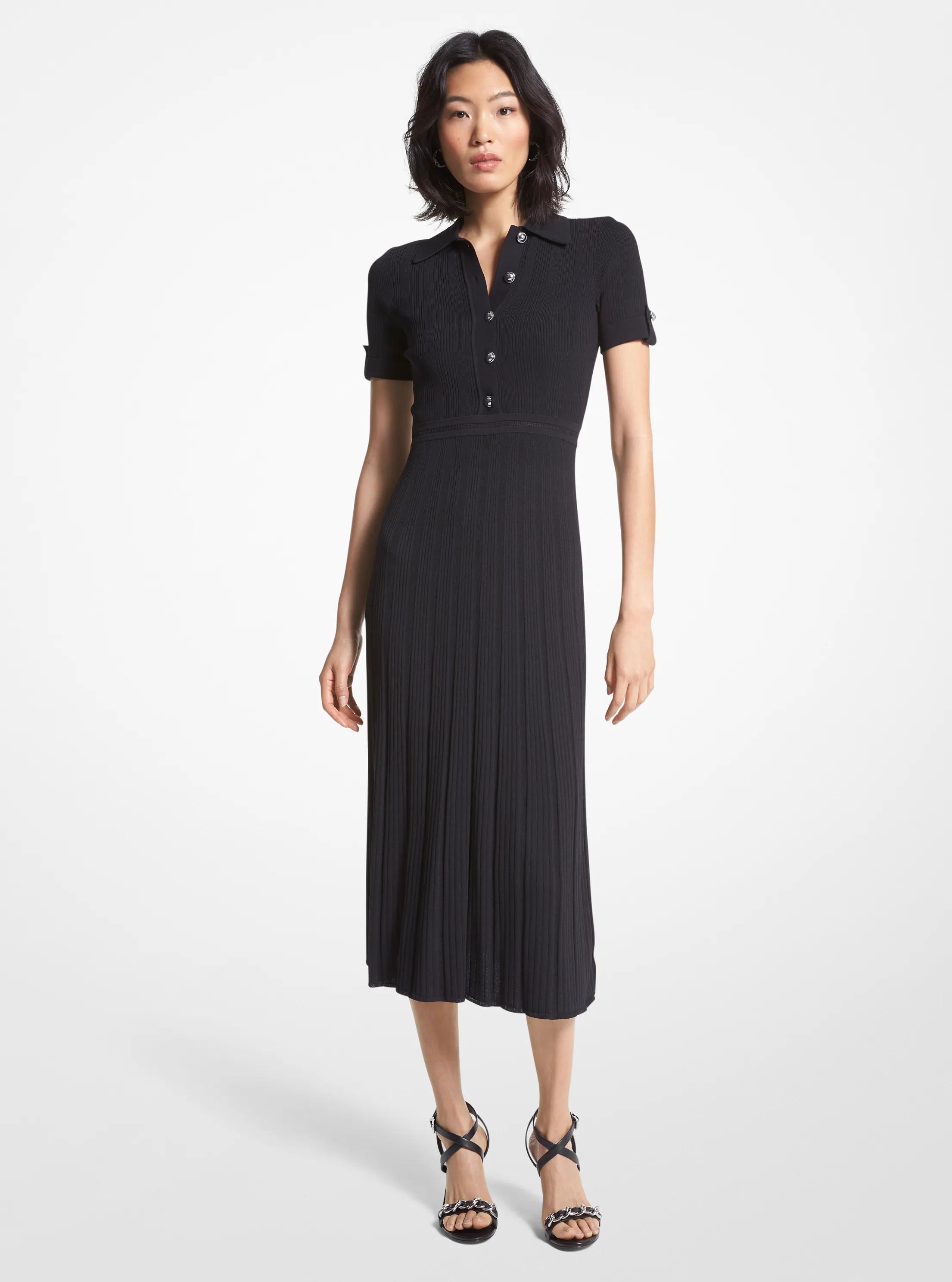 Vestido tipo polo de punto el&aacute;stico acanalado in NEGRO | Michael Kors