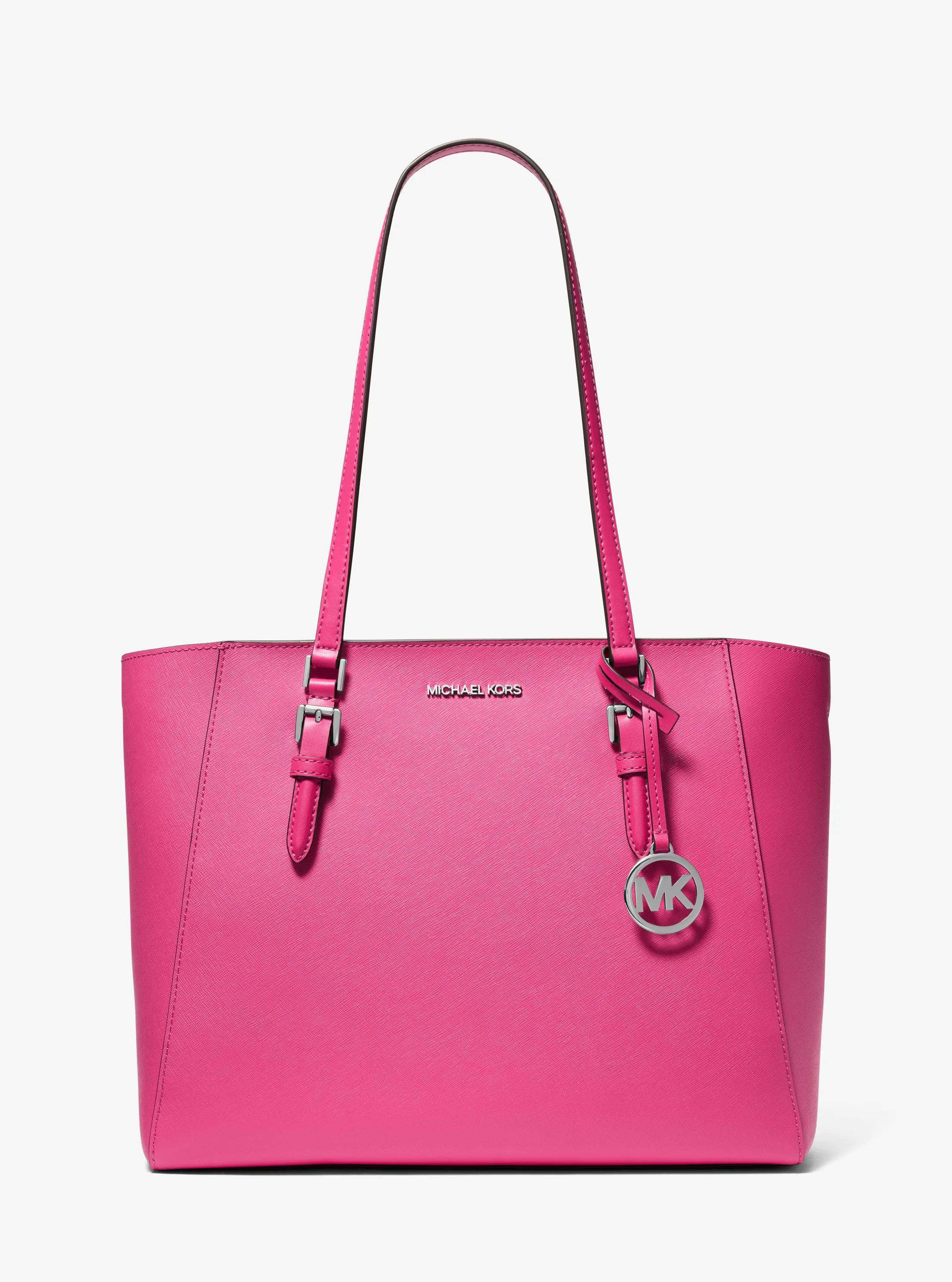 Charlotte Large Leather and Signature Logo 3-in-1 Tote Bag in DRAGONFRUIT | Michael Kors