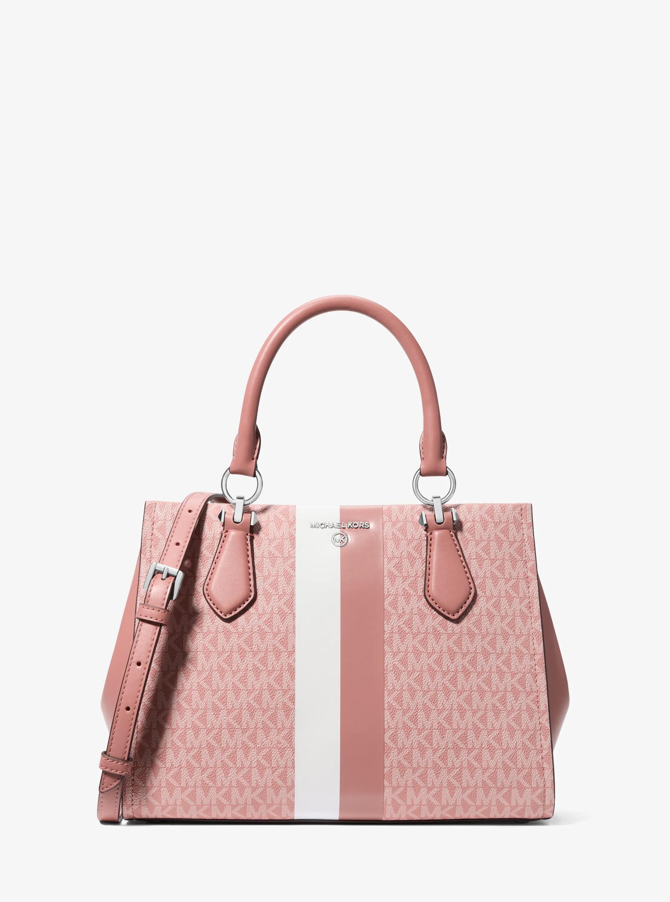 Bolso satchel Marilyn mediano a rayas con logotipo in ROSE | Michael Kors