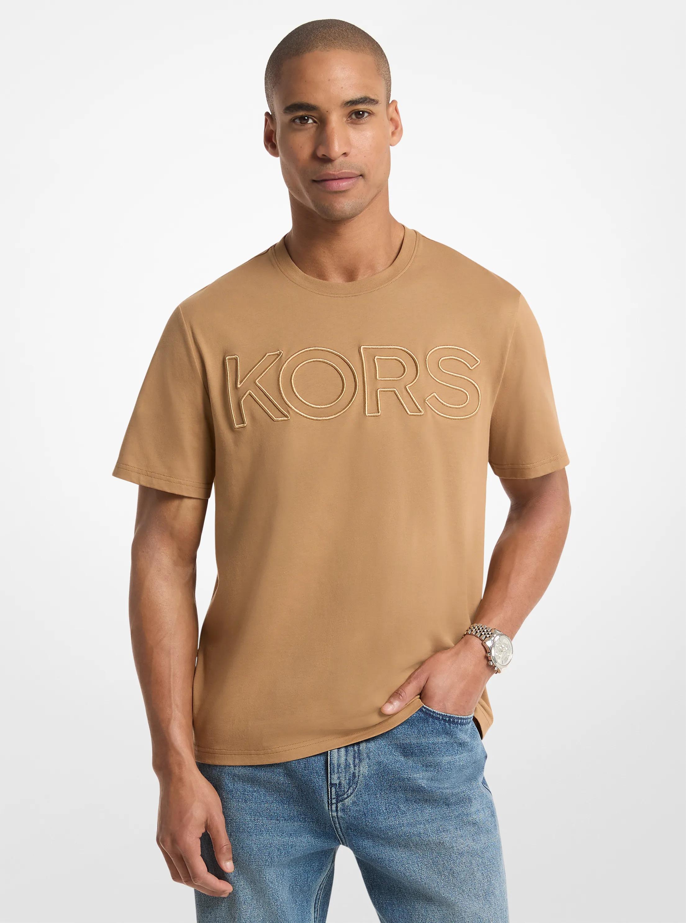 T-shirt KORS en jersey de coton in POIL DE CHAMEAU FONC&Eacute; | Michael Kors