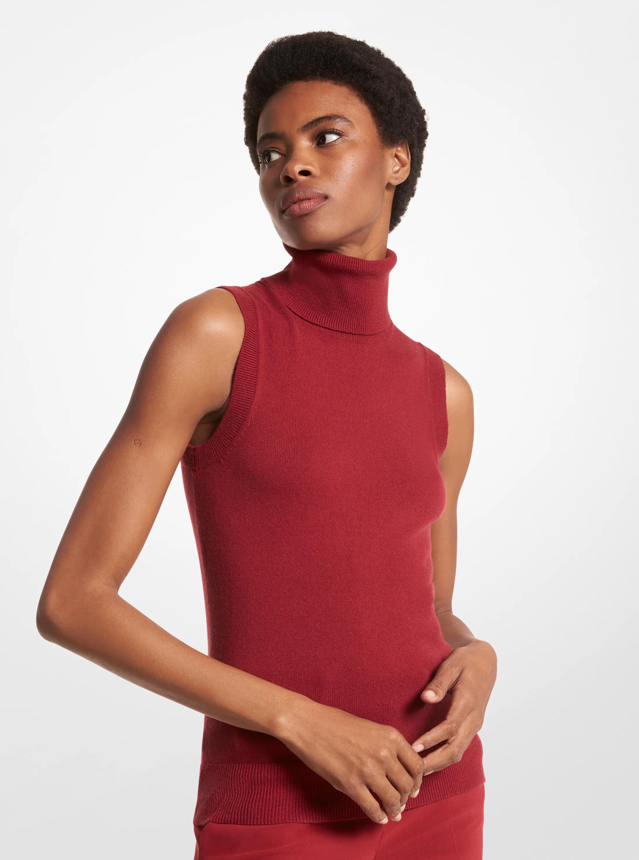 Cashmere Sleeveless Turtleneck in MERLOT | Michael Kors